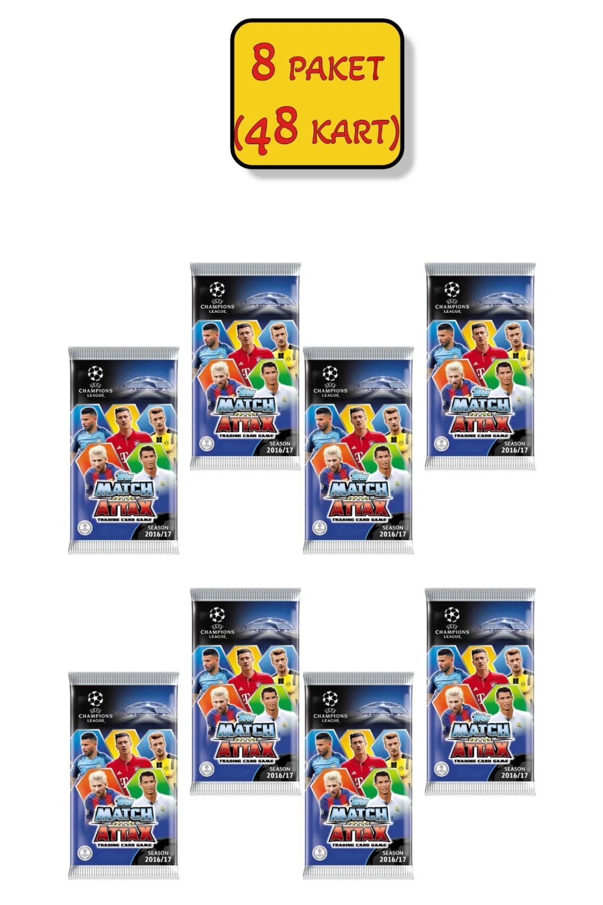 TOYFEST 8 PAKET (48 KART) Uefa Şampiyonlar Ligi 16/17 Match Attax Futbolcu Kartları