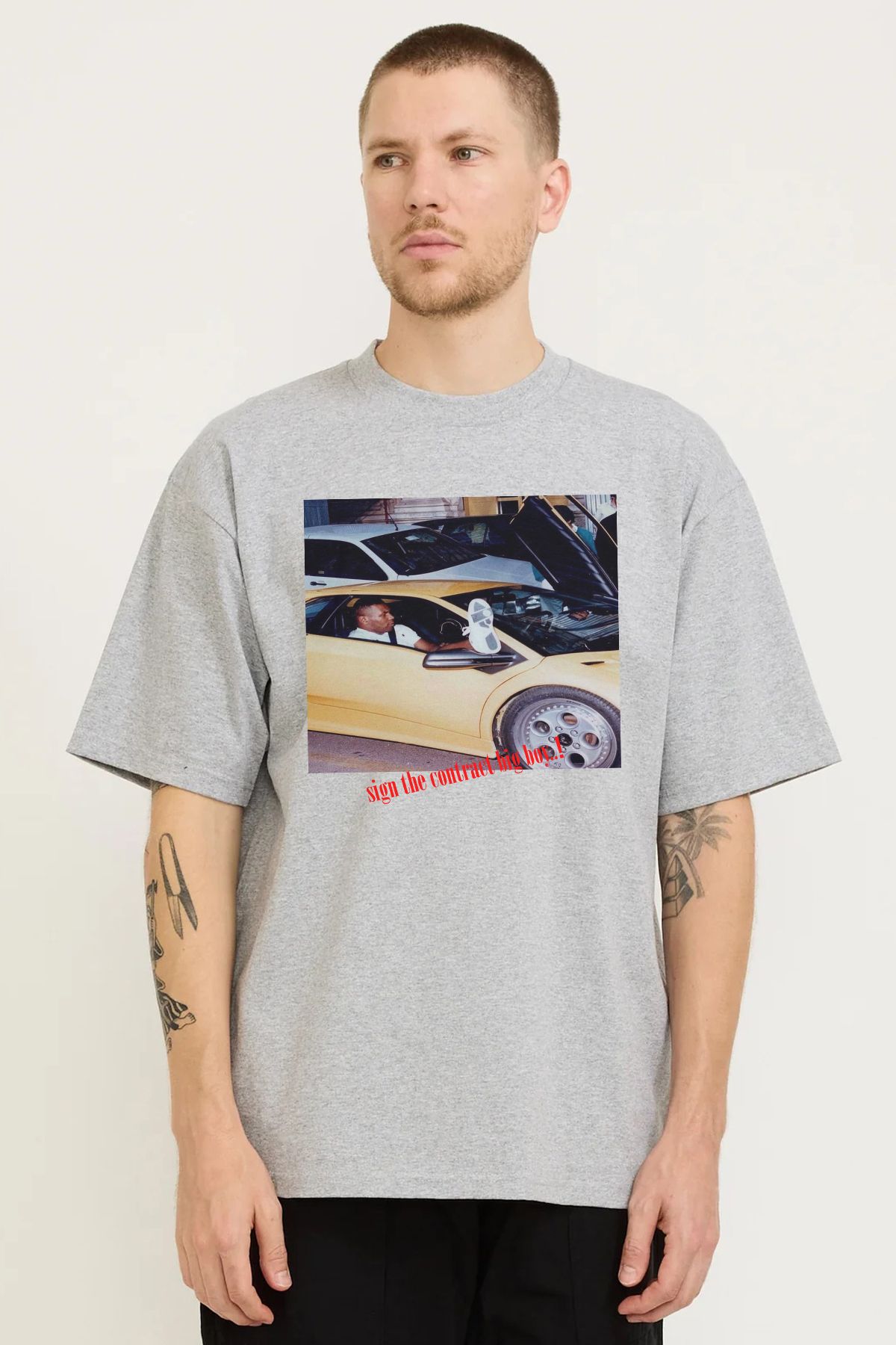MODA Mike Tyson Lamborghini Diablo Baskılı Oversize Kalıp Grimelanj Bol Kesim Erkek Tişört