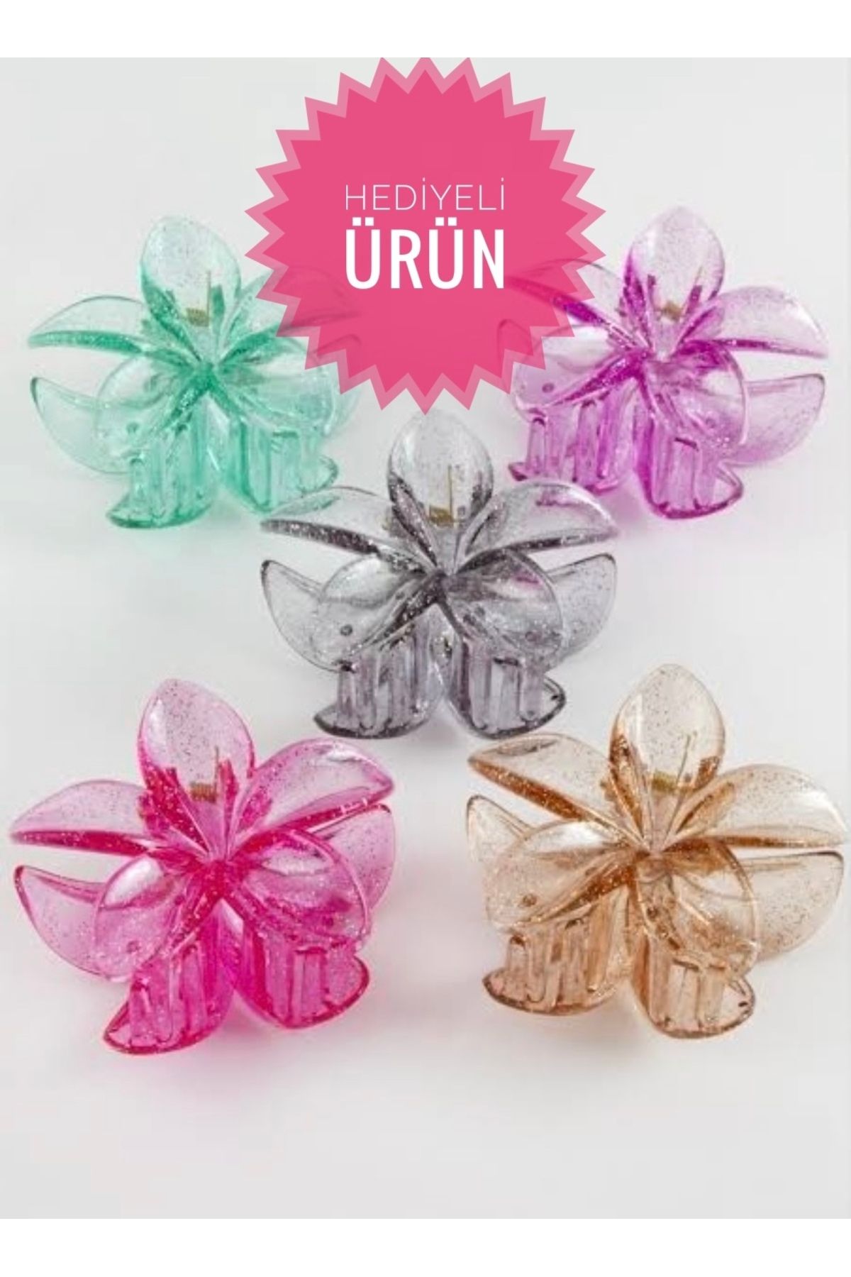 Store 6 Adet Simli Şeffaf Lotus Toka