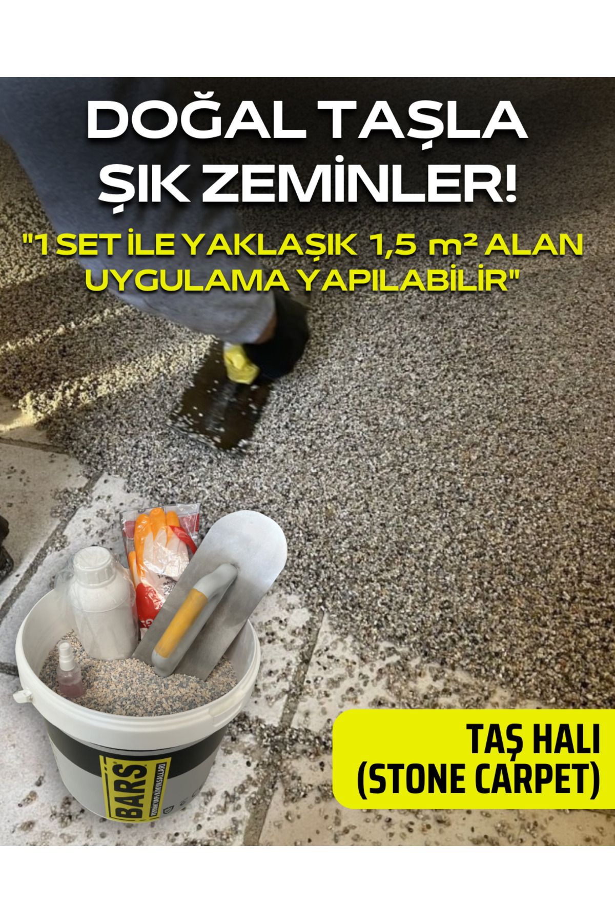 BARS Taş Halı, Uv Dayanımlı Derzsiz Doğal Taş Zemin, Dış Ve İç Mekanlara Özel Dekoratif Kaplama Kod: 14