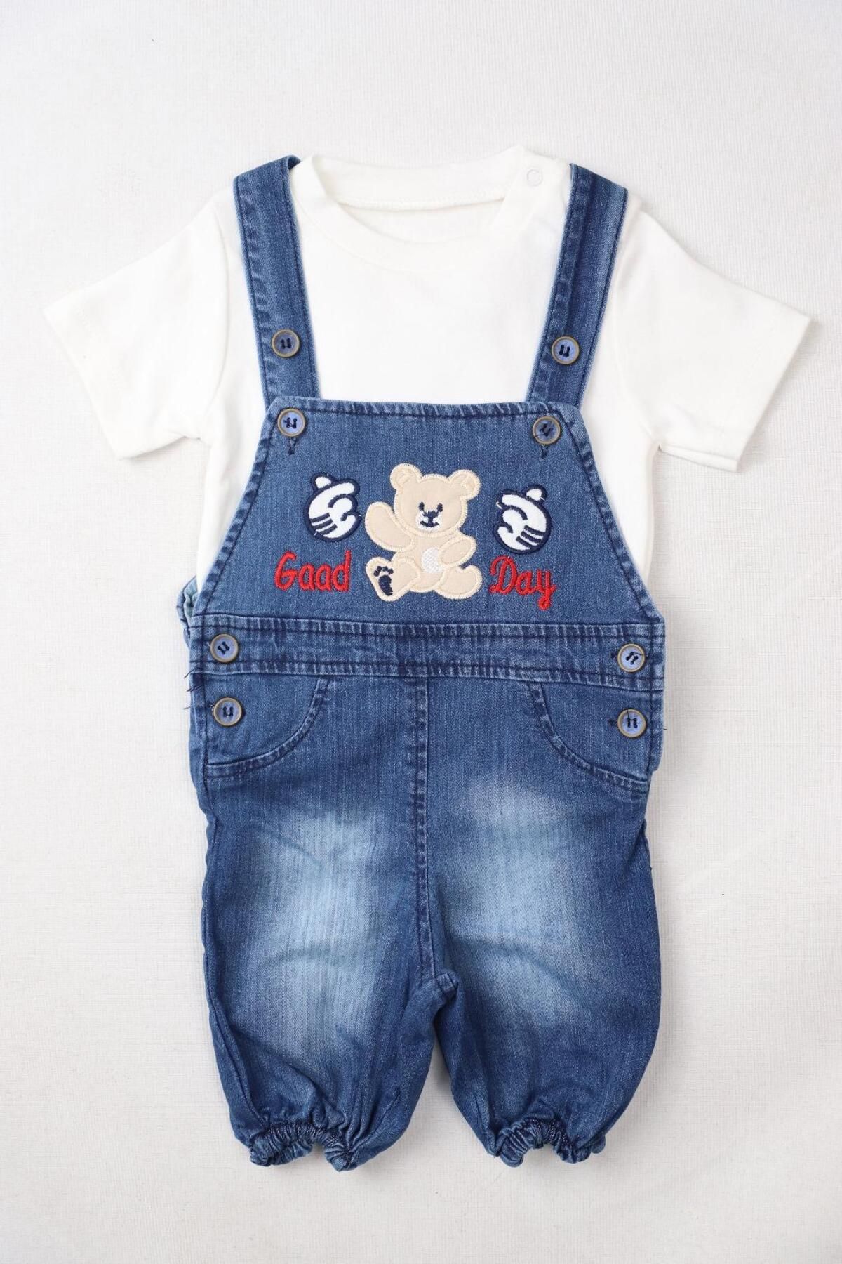Bulut Baby nakışli Kız Bebek 2li Kot Salopet