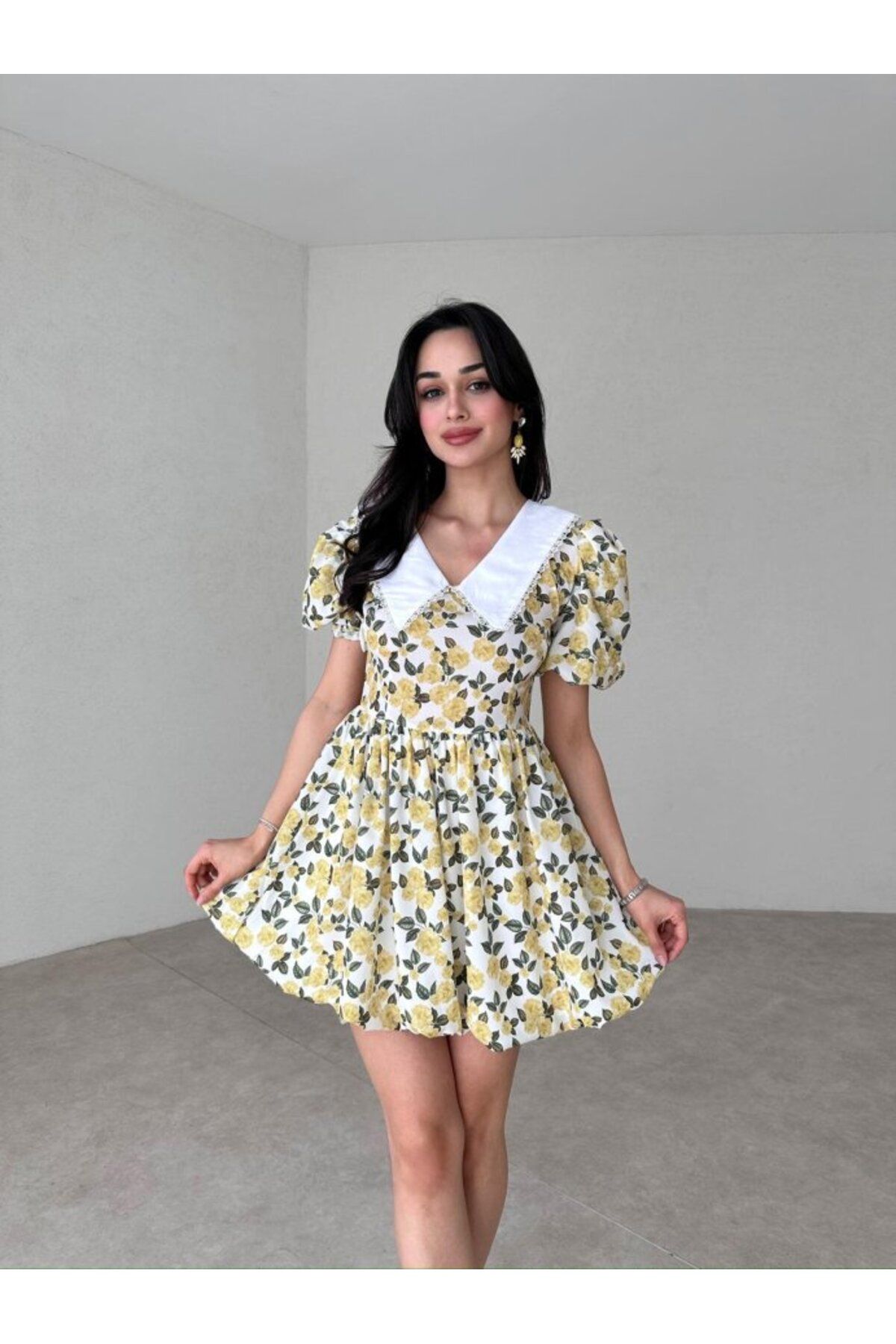 MEECY Çiçek Desenli Bebe Yaka LILIUM Poplin Elbise