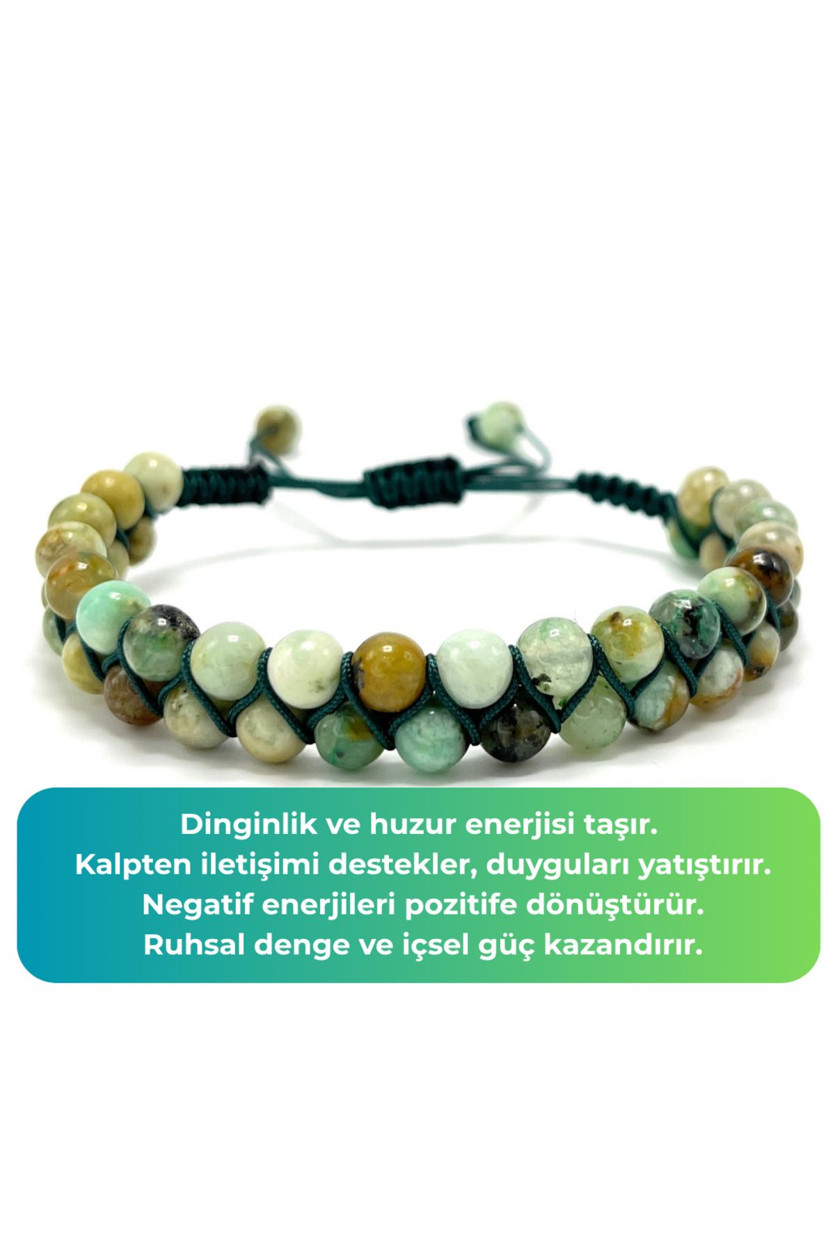 YILDIZ DOĞAL TAŞ SERTİFİKALI Krizokol Çift Sıra Doğal Taş Makrome Bileklik Ayarlanabilir Ölçü