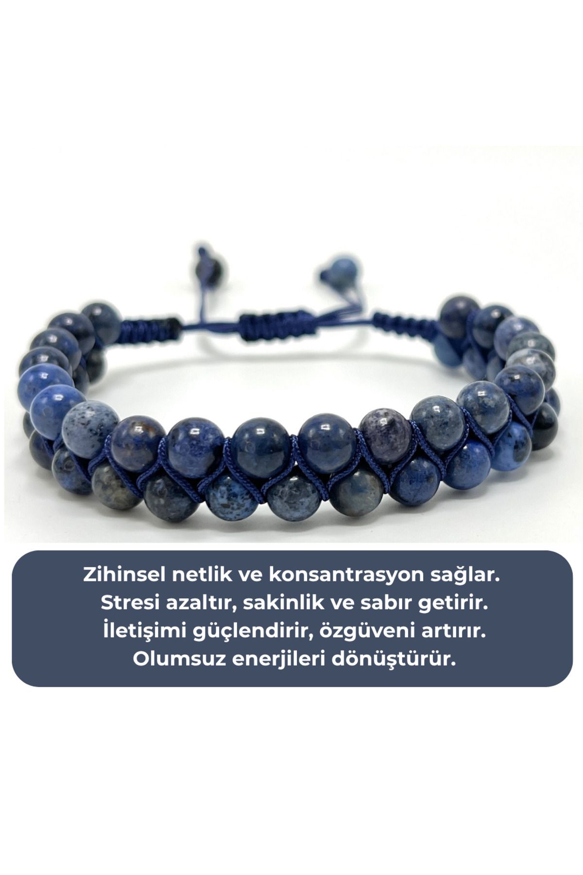 YILDIZ DOĞAL TAŞ SERTİFİKALI Dumortierit Çift Sıra Doğal Taş Makrome Bileklik Ayarlanabilir Ölçü