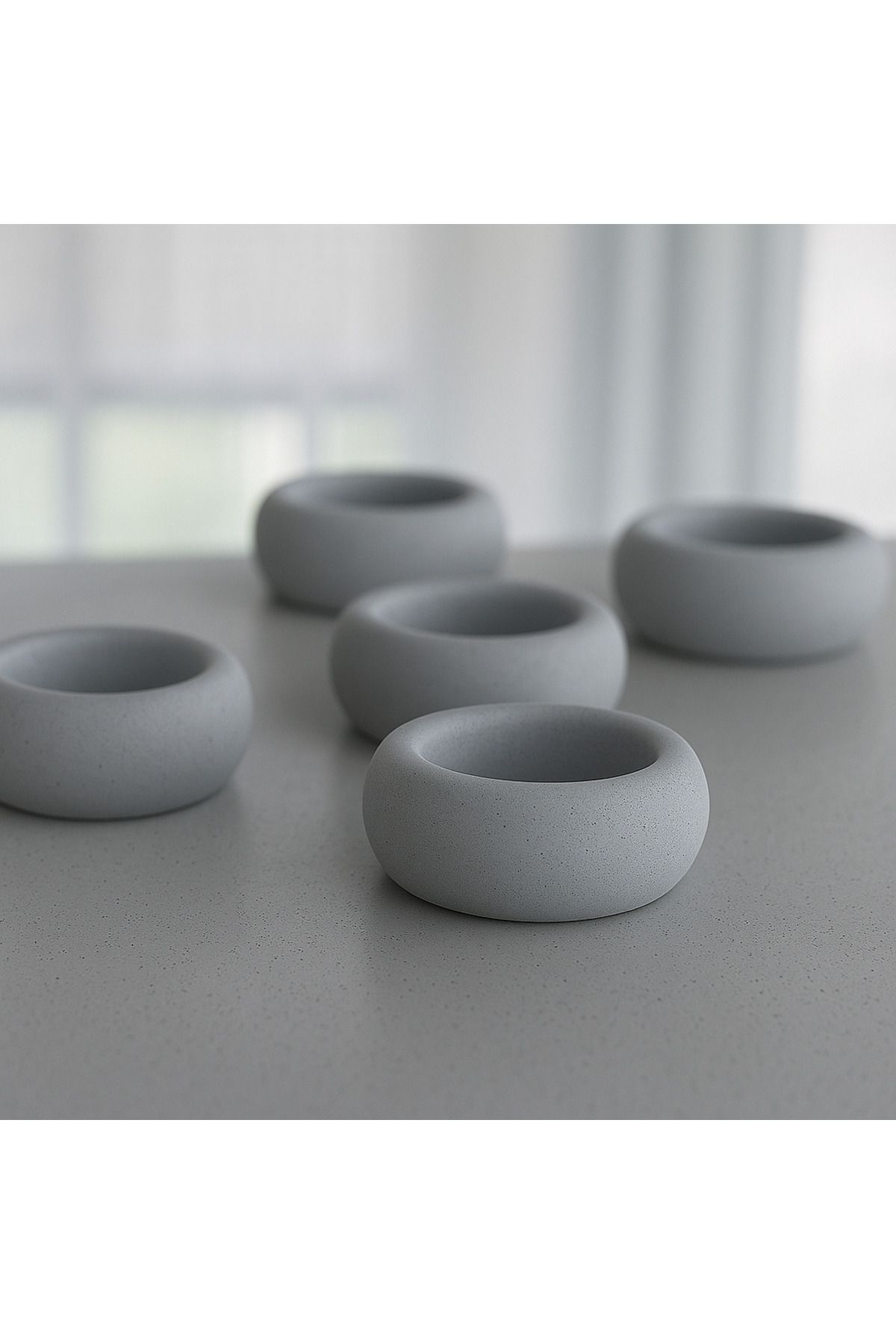 ERSE HOME 2li Gri Renk Beton Yuvarlak Tealight Mumluk – Modern Minimal Tasarım