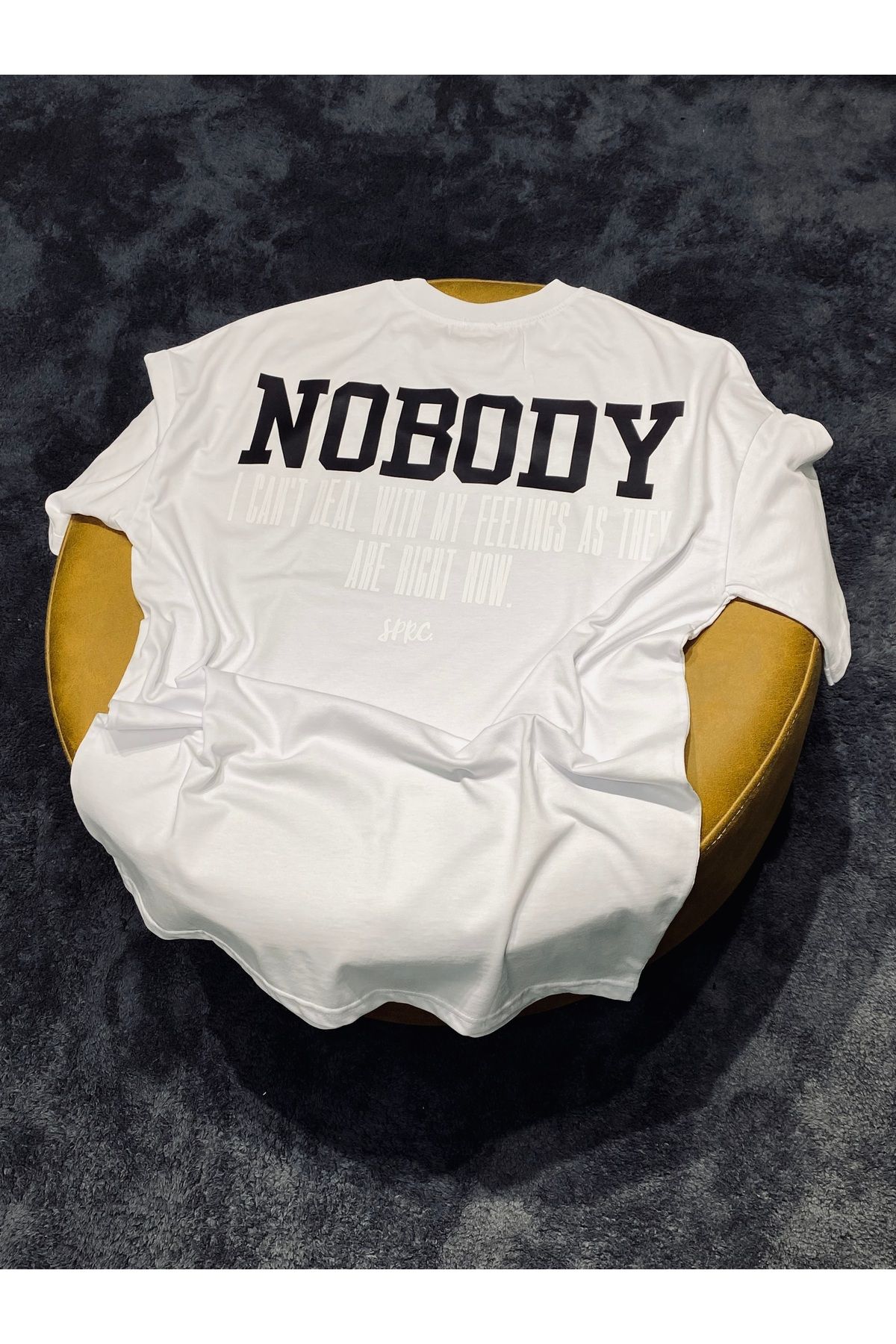 Spark Collection Nobody %100 Pamuklu Relax Kalıp Bisiklet Yaka Beyaz Tshirt