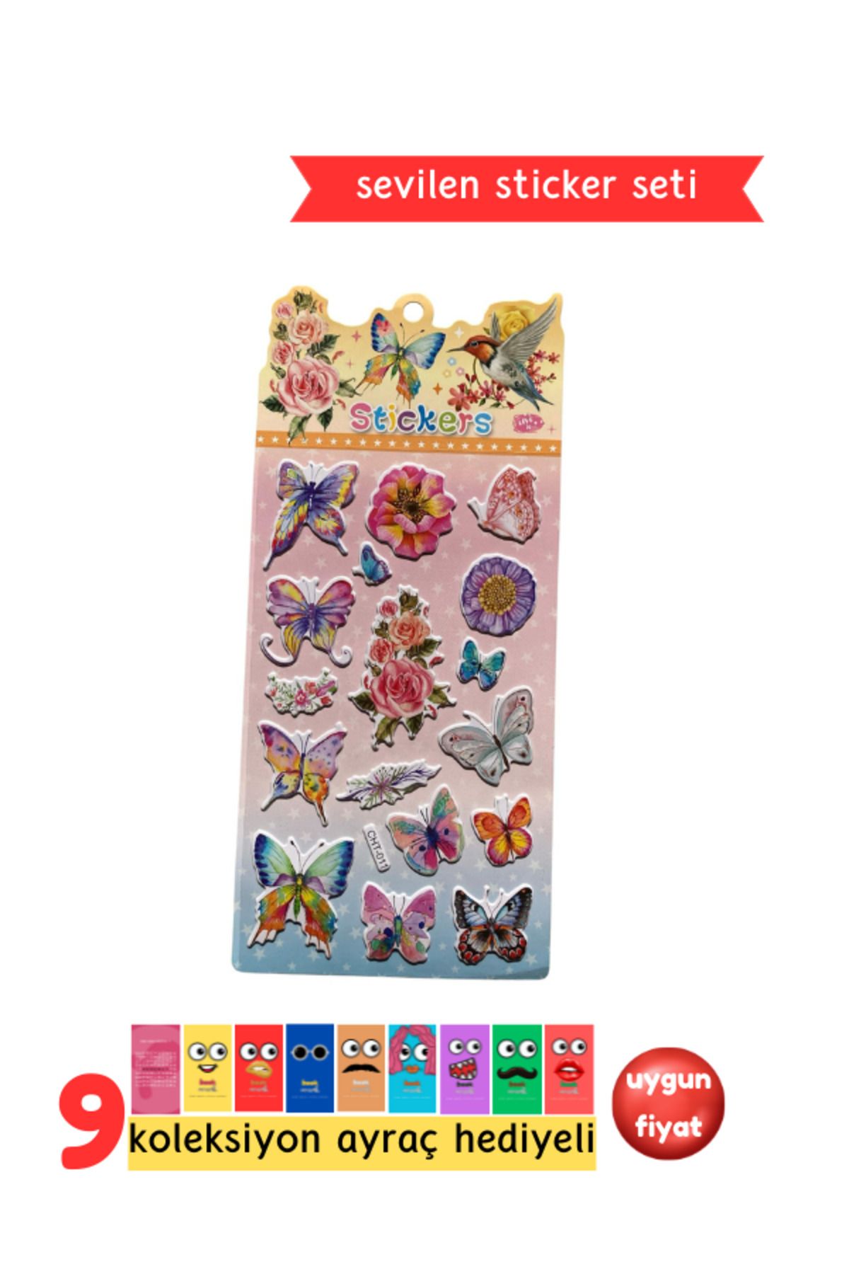 Pembe Pasaj Kelebek Sticker - Çocuklar İçin Kabartmalı Sticker Etiket