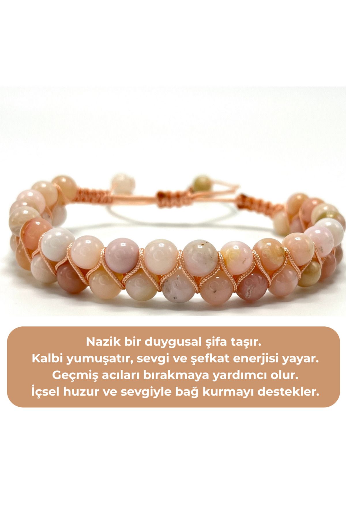 YILDIZ DOĞAL TAŞ SERTİFİKALI Pembe Opal Çift Sıra Doğal Taş Makrome Bileklik Ayarlanabilir Ölçü