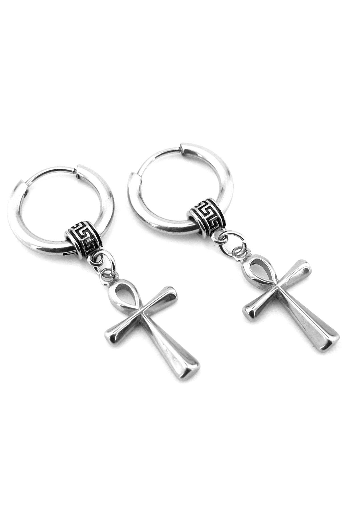Solfera Ankh Antik Mısır Yaşam Sembol Paslanmaz Çelik Unisex Kadın Erkek Küpe ER197