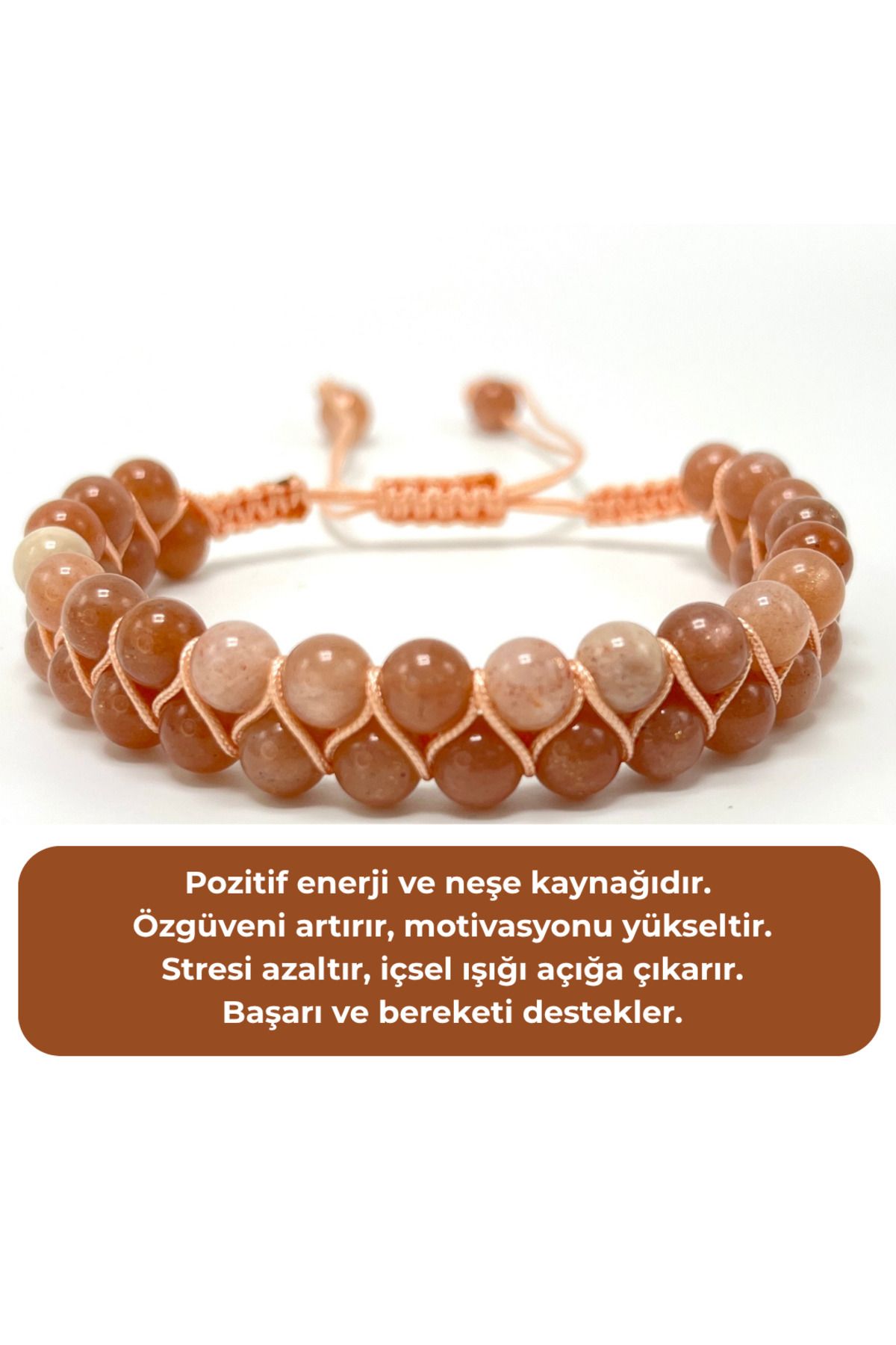 YILDIZ DOĞAL TAŞ SERTİFİKALI Güneş Taşı Çift Sıra Doğal Taş Makrome Bileklik Ayarlanabilir Ölçü