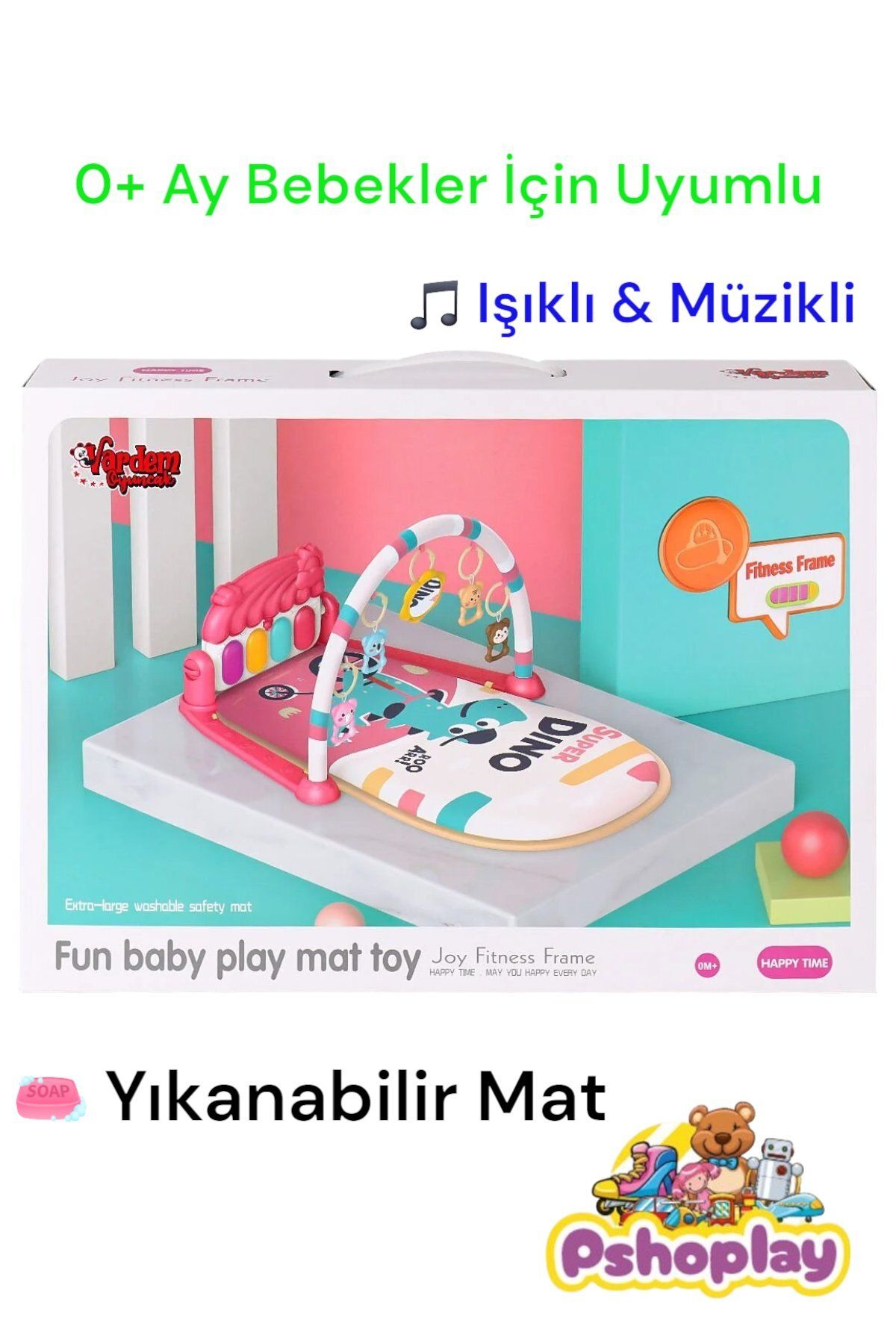 Pshoplay DinoPiano – Işıklı Müzikli Dinozor Oyun Halısı | Fonksiyonlu Piyano, 0+ Ay, Yıkanabilir Mat