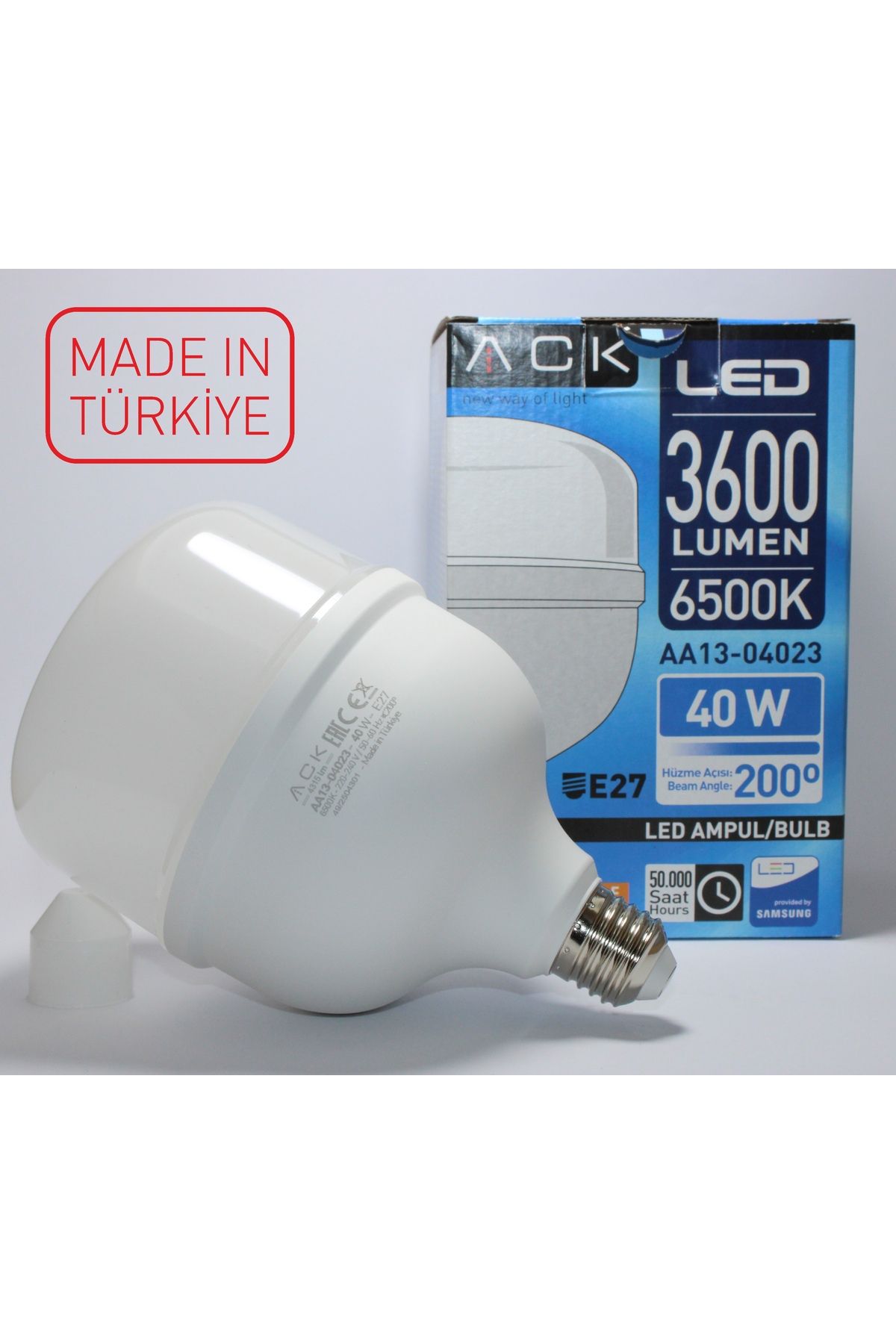 ACK TORCH 40W BEYAZ RENK BÜYÜK BOY LED AMPÜL YERLİ MALI 11,9*21 CM
