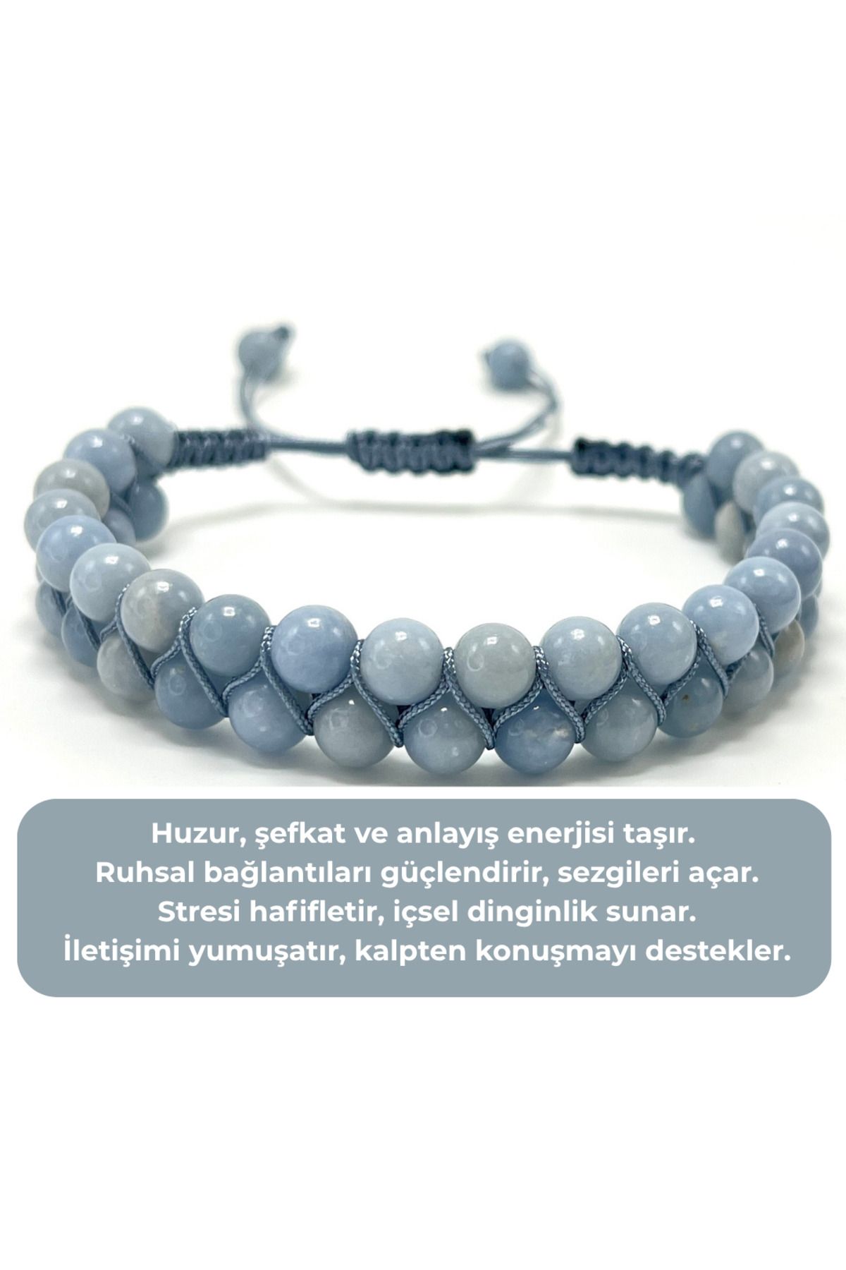 YILDIZ DOĞAL TAŞ SERTİFİKALI Anjelit Çift Sıra Doğal Taş Makrome Bileklik Ayarlanabilir Ölçü