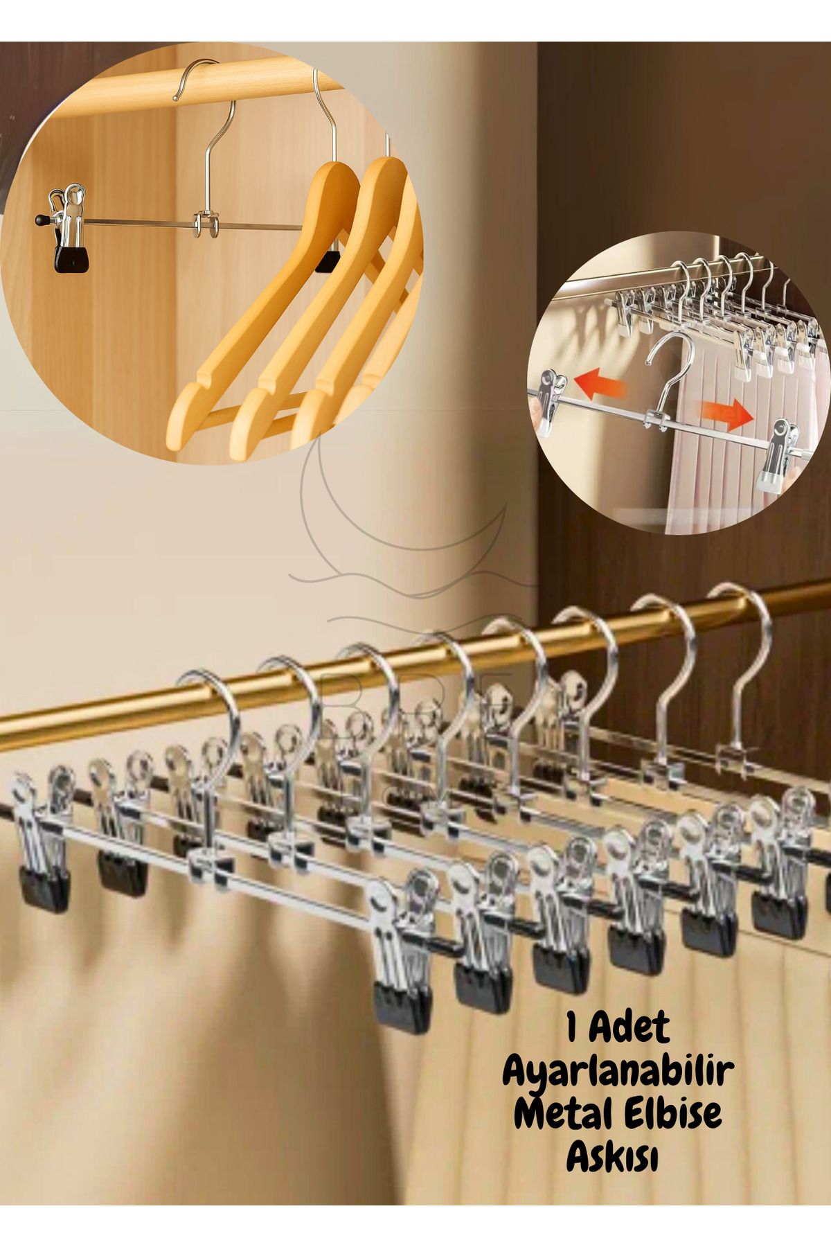 BRE HOME 1 Adet 30 cm Ayarlanabilir Klipsli Pantolon Askısı – Krom Metal