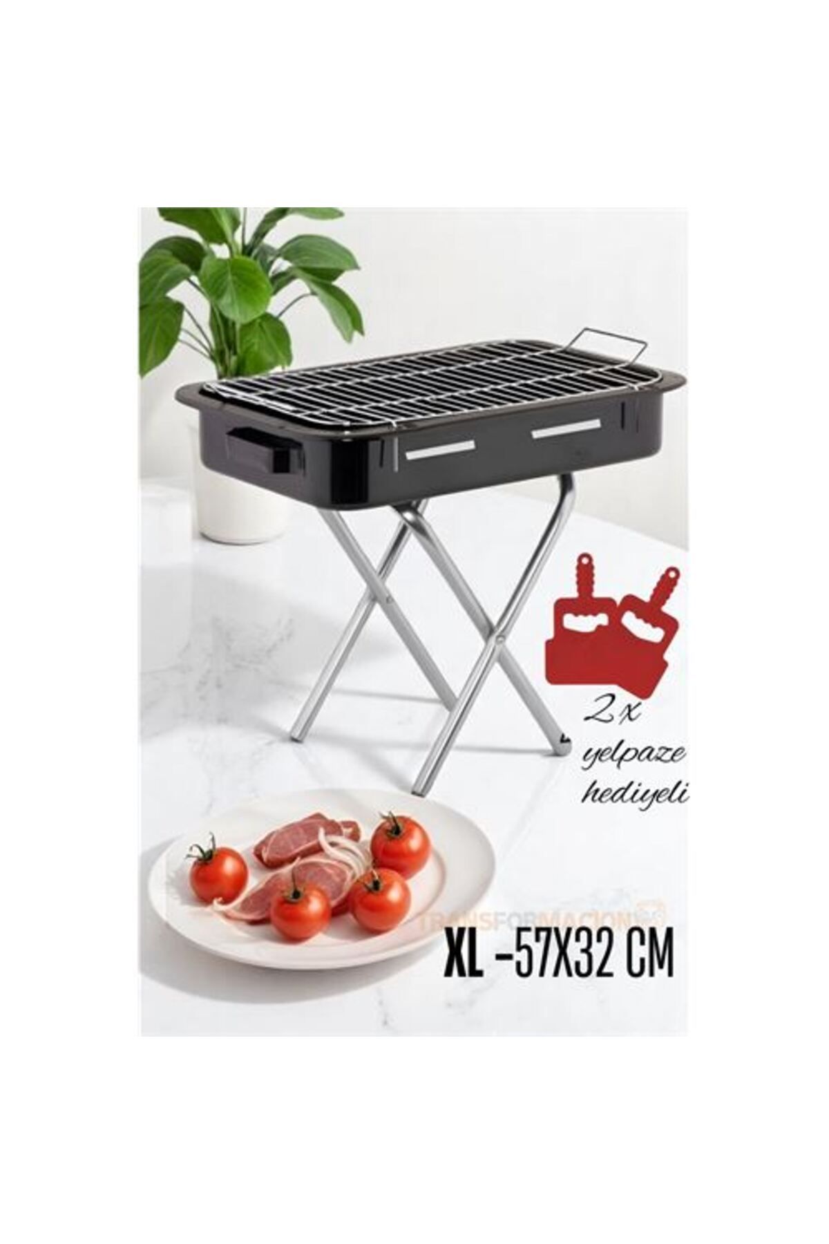 SAVA HOME COLLECTİON ModaCar Xl Emaye Mangal Katlanır Ayaklı 57 x 32 cm 720535