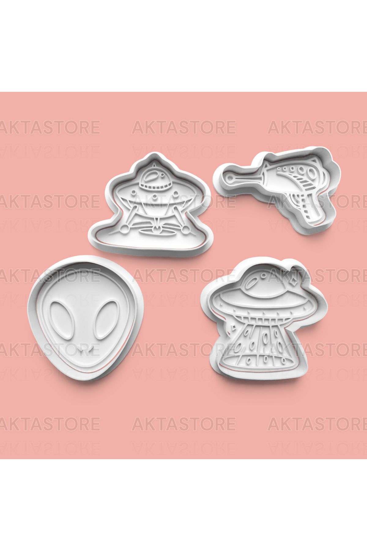 AKTASTORE Uzaylı Figürü Kurabiye Kalıbı 4'lü set