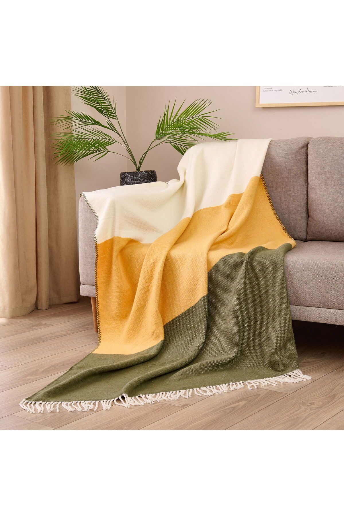 MATMEL Carta Jakarlı Skoç Tv Battaniyesi - Yeşil / Hardal - 130x170 cm