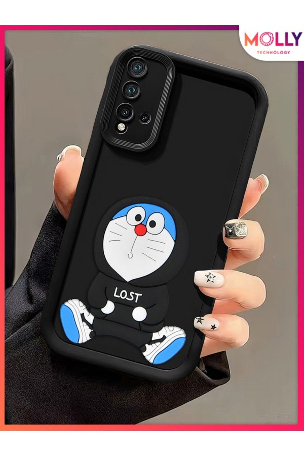 Molly Xiaomi Redmi 9T İçin Siyah Kenarları Kalın 3d Kabartmalı Sevimli Doraemon Silikon Kılıf
