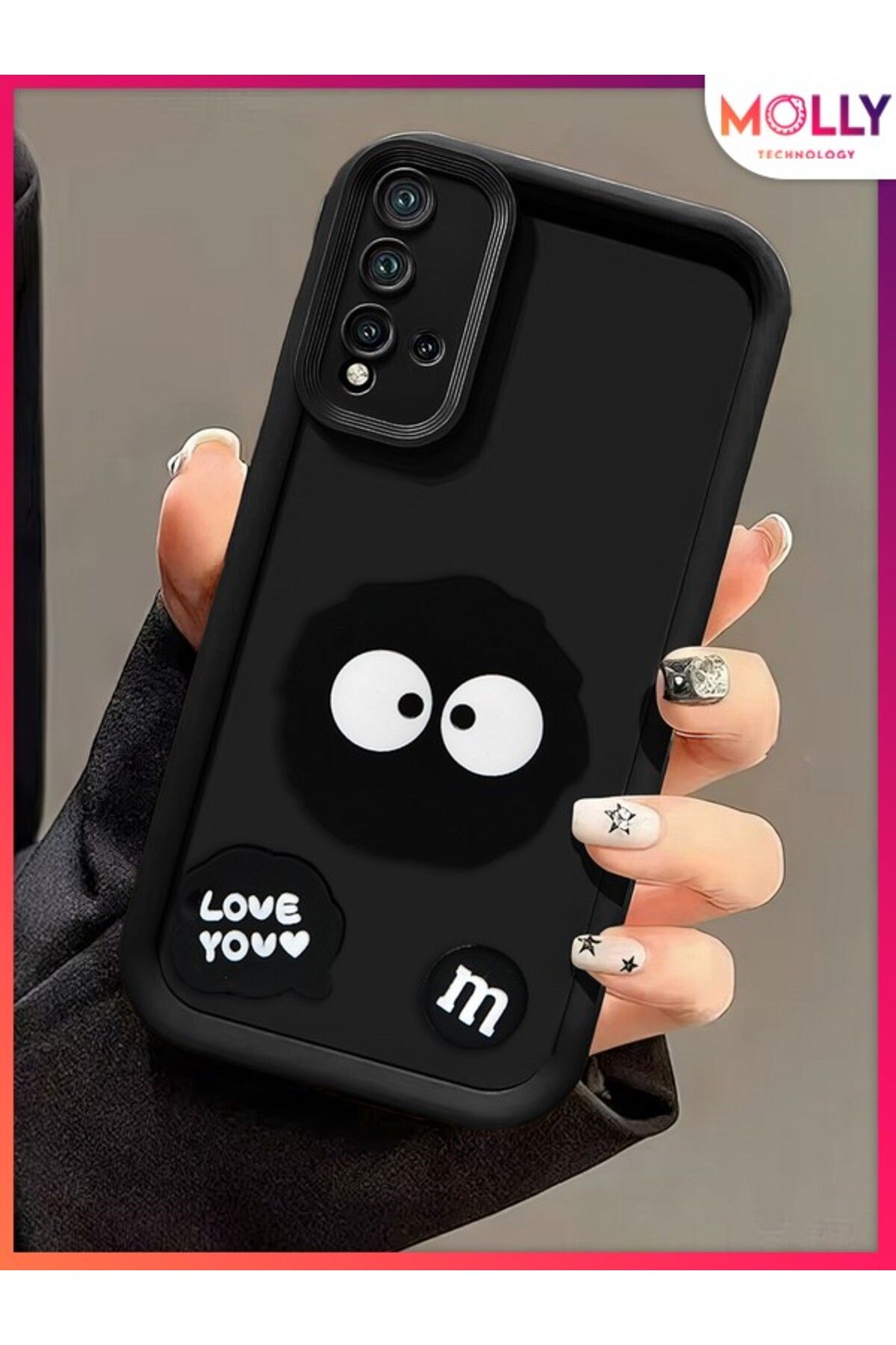 Molly Xiaomi Redmi 9T İçin Siyah Kenarları Kalın 3d Kabartmalı Cute Doodle Silikon Kılıf