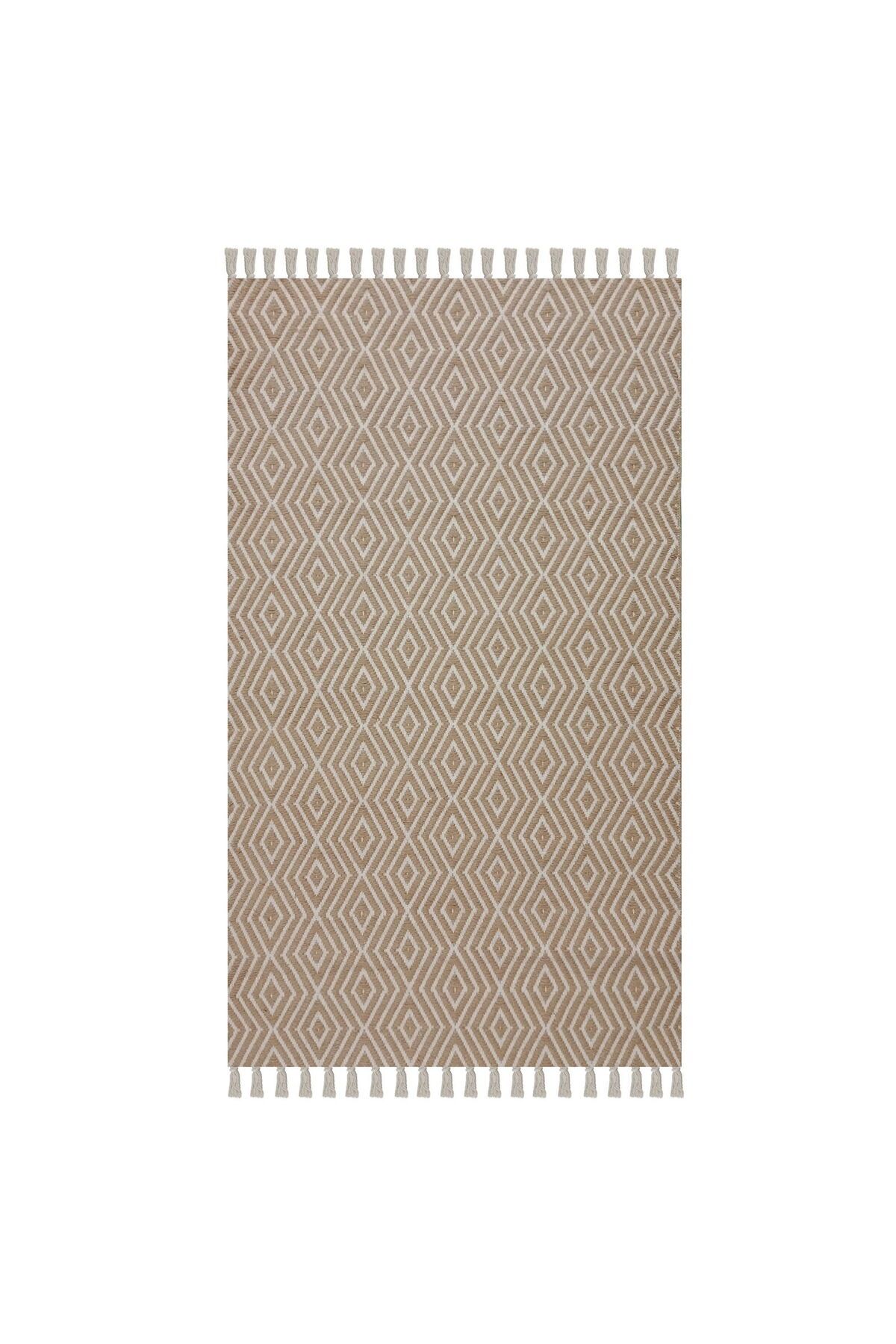 MATMEL Home Jacq Geometri Pamuk ve Jüt Halı - Kahverengi / Beyaz - 120x180 cm