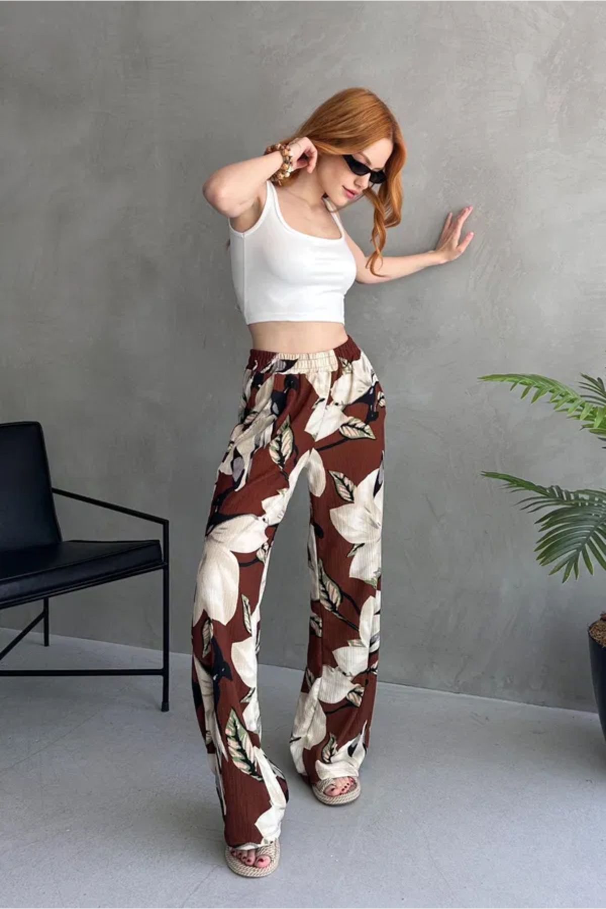 Butik Çiçek Desenli Bol Pantolon