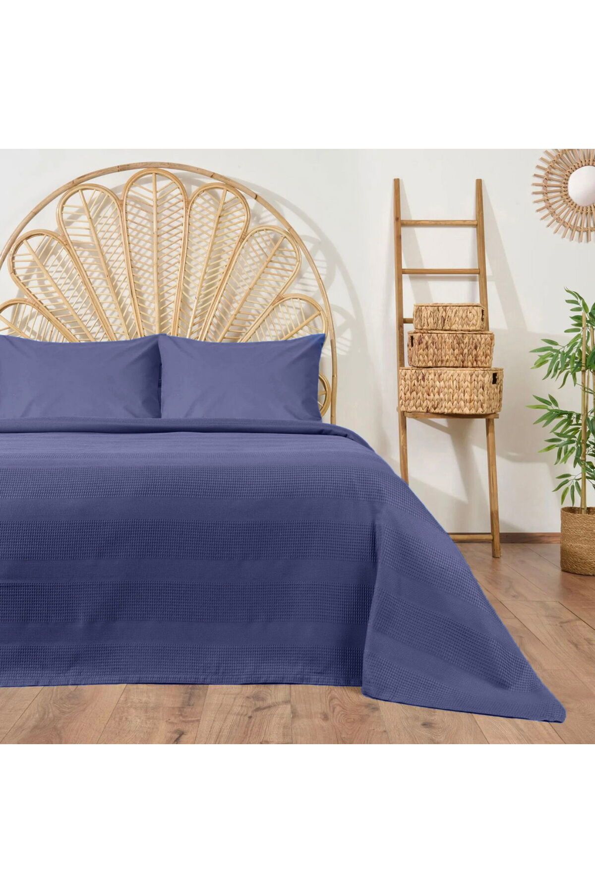 ASPARTAM Waffle Çift Kişilik Pike - Mavi - 200x220 cm