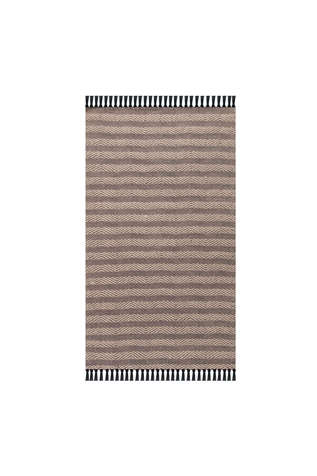 MATMEL Home Jacq Zigzag Pamuk ve Jüt Halı - Kahverengi / Siyah - 120x180 cm