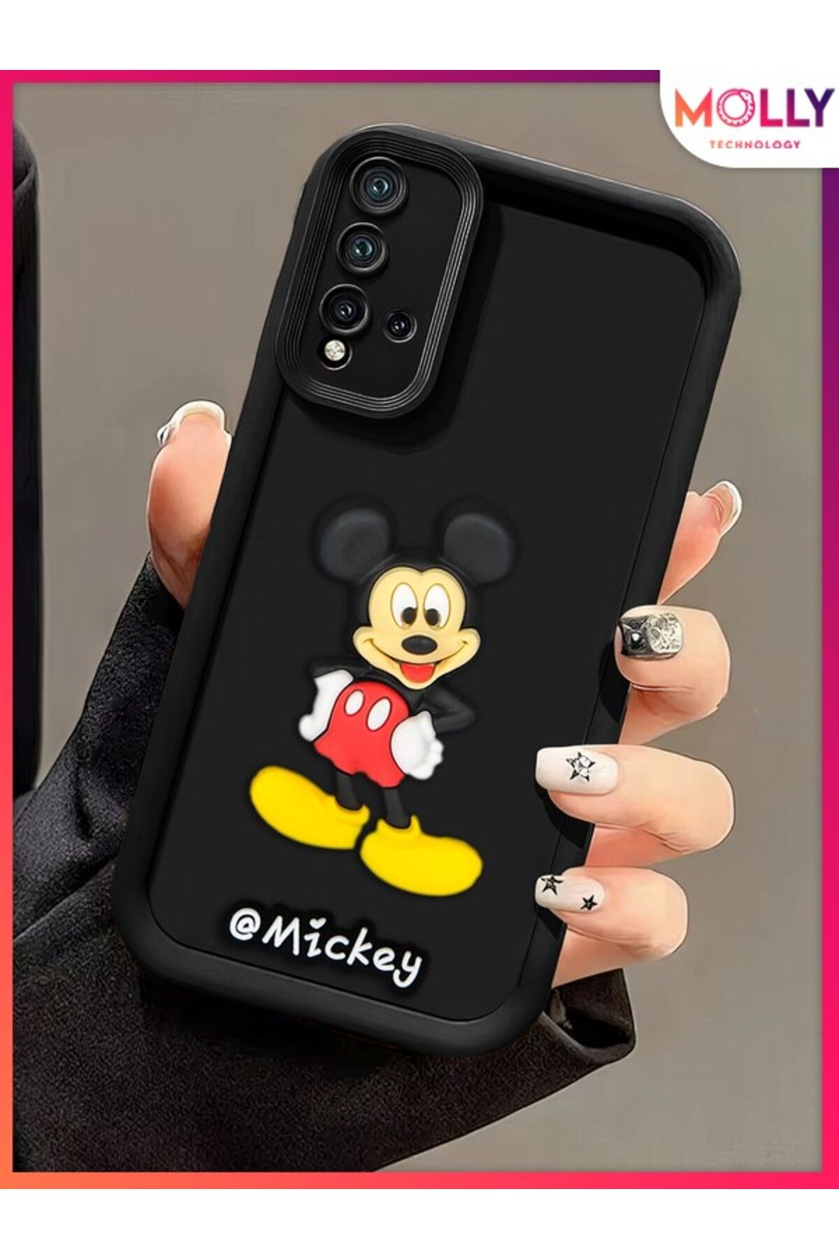 Molly Xiaomi Redmi 9T İçin Siyah Kenarları Kalın 3d Kabartmalı Mickey Silikon Kılıf