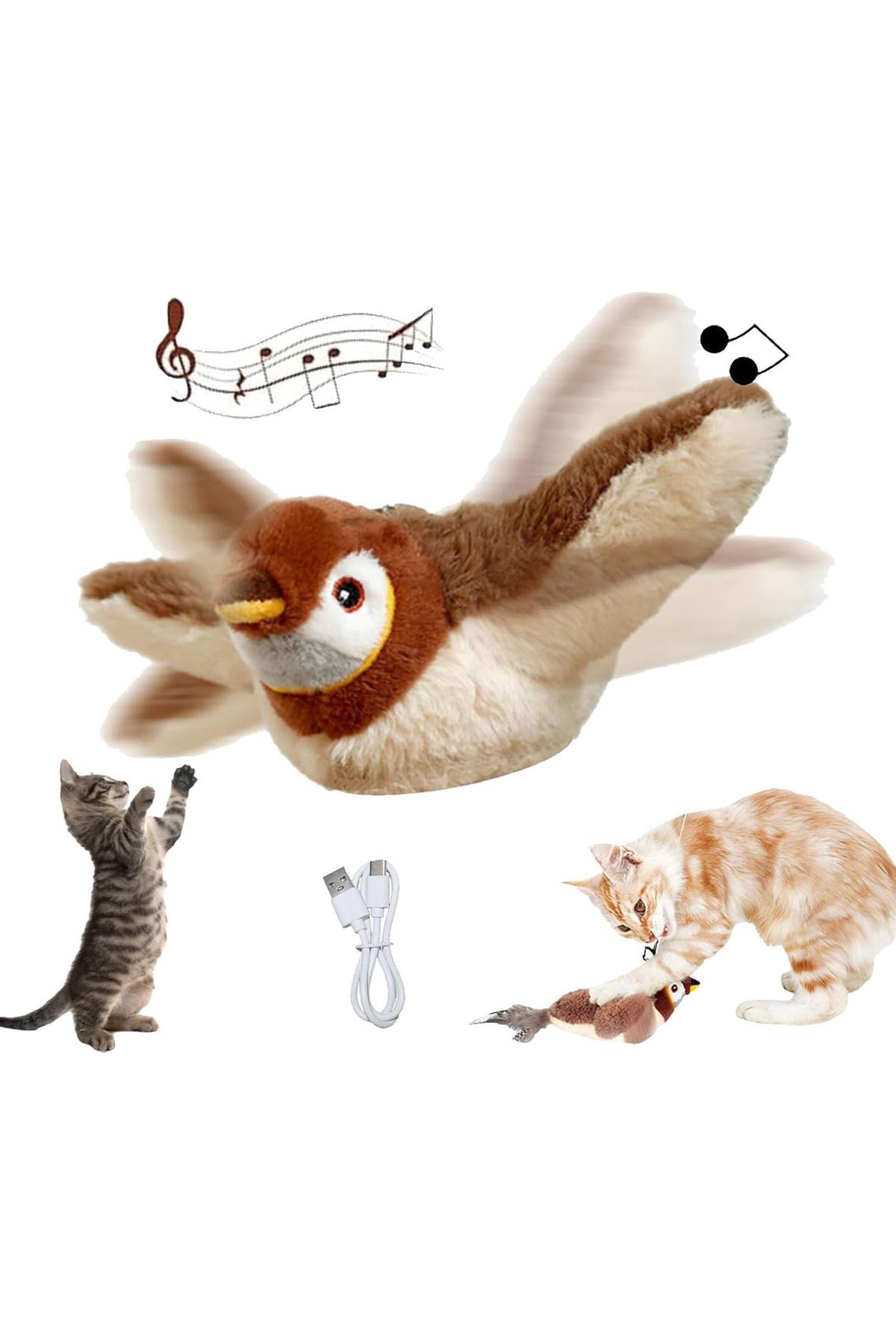 HESPERUS Şarjlı Hareketli Kuş Oyuncak Peluş, Kedi Oyuncağı Evcil Hayvanlar İçin Eğlenceli ve Zihinsel Uyarıcı