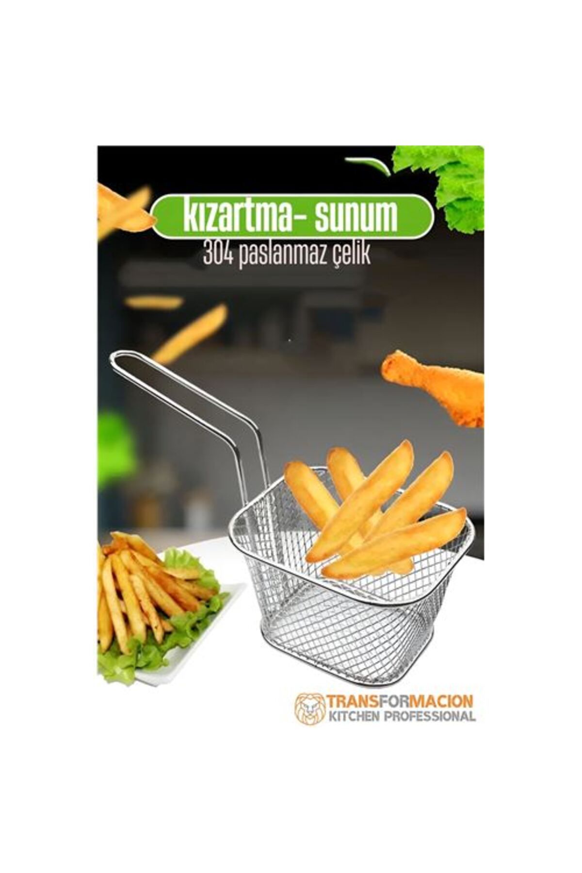 SAVA HOME COLLECTİON Modacar Patates Kızartma Süzgeci - Sunum Süzgeci 304 Paslanmaz Çelik
