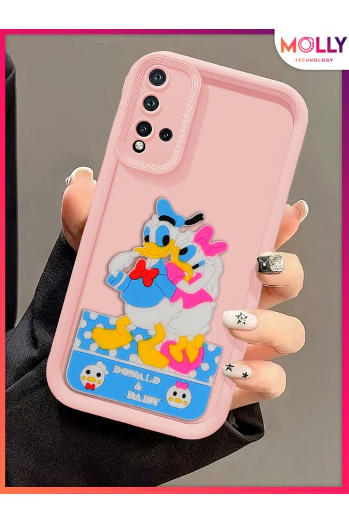 Molly Xiaomi Redmi 9T İçin Kum Pembesi Kenarları Kalın 3d Kabartmalı Donald Daisy Silikon Kılıf