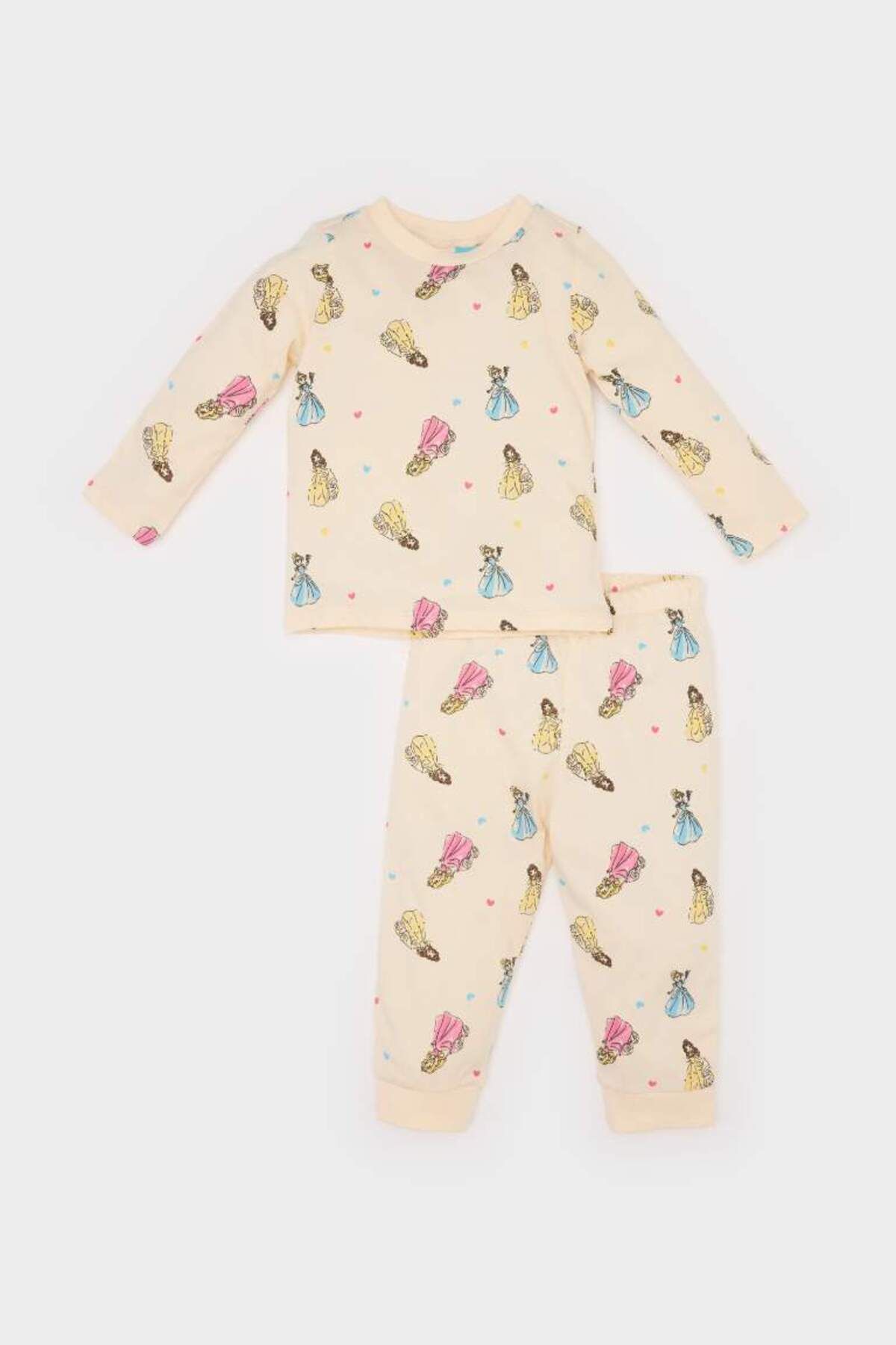DeFacto Yeni Sezon Kız Bebek Pijama Takımı Disney Prenses Kız Baskılı Penye Uzun Kollu Pijama