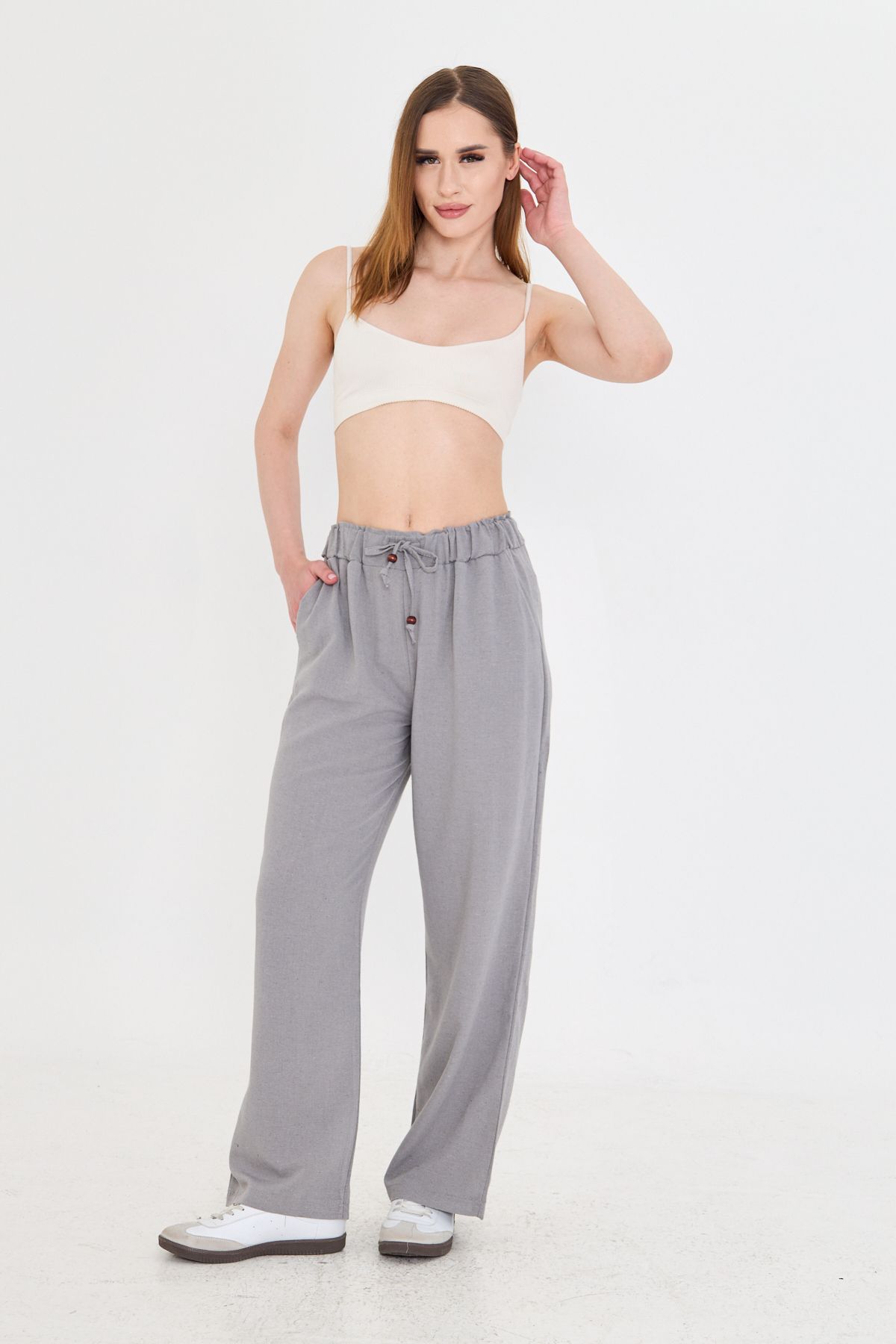 AS Anita Store Gri Keten Bol Paça Pantolon