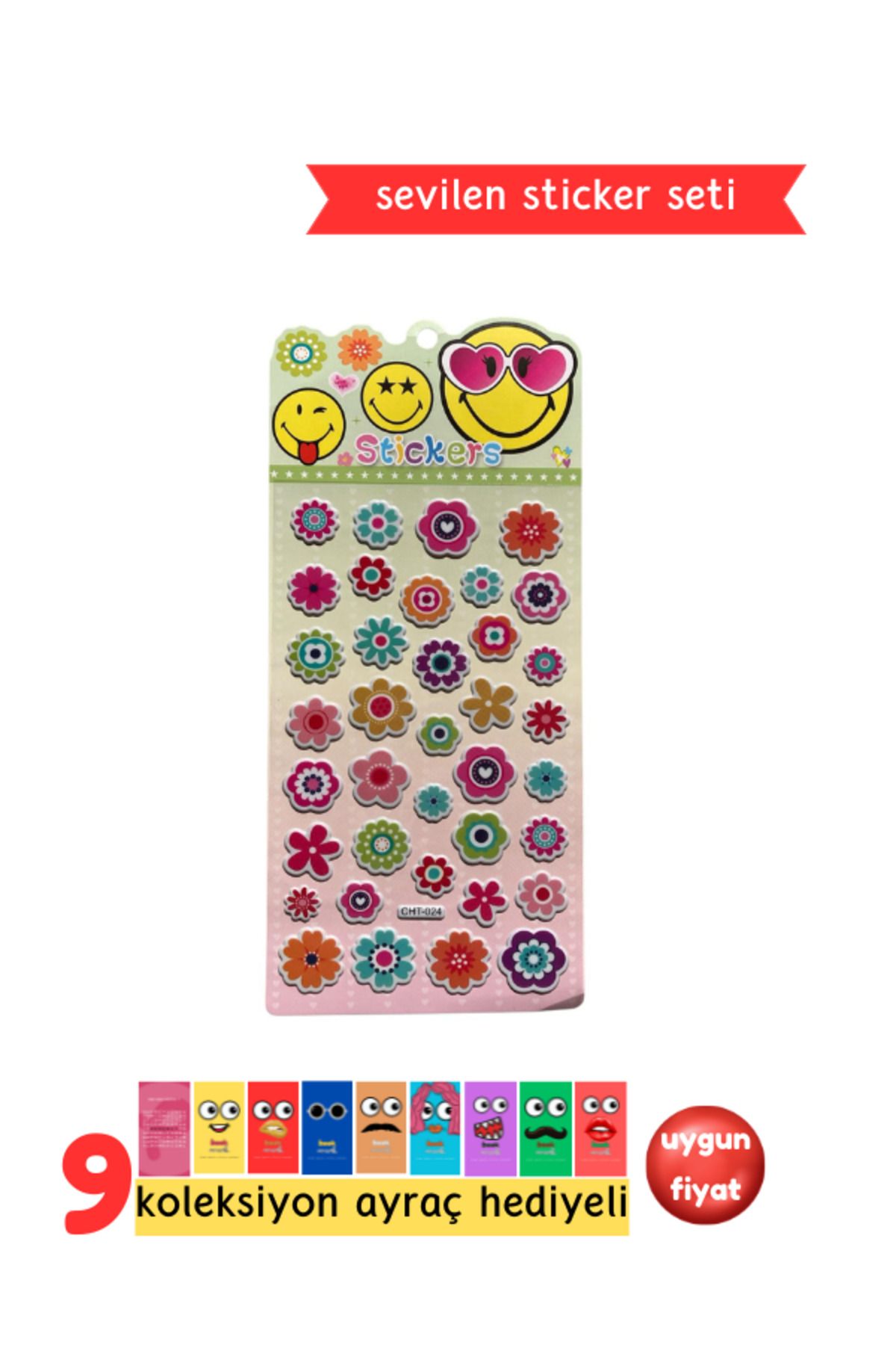 Pembe Pasaj Çiçek Sticker - Papatya Sticker - Çocuklar İçin Kabartmalı Sticker Etiket