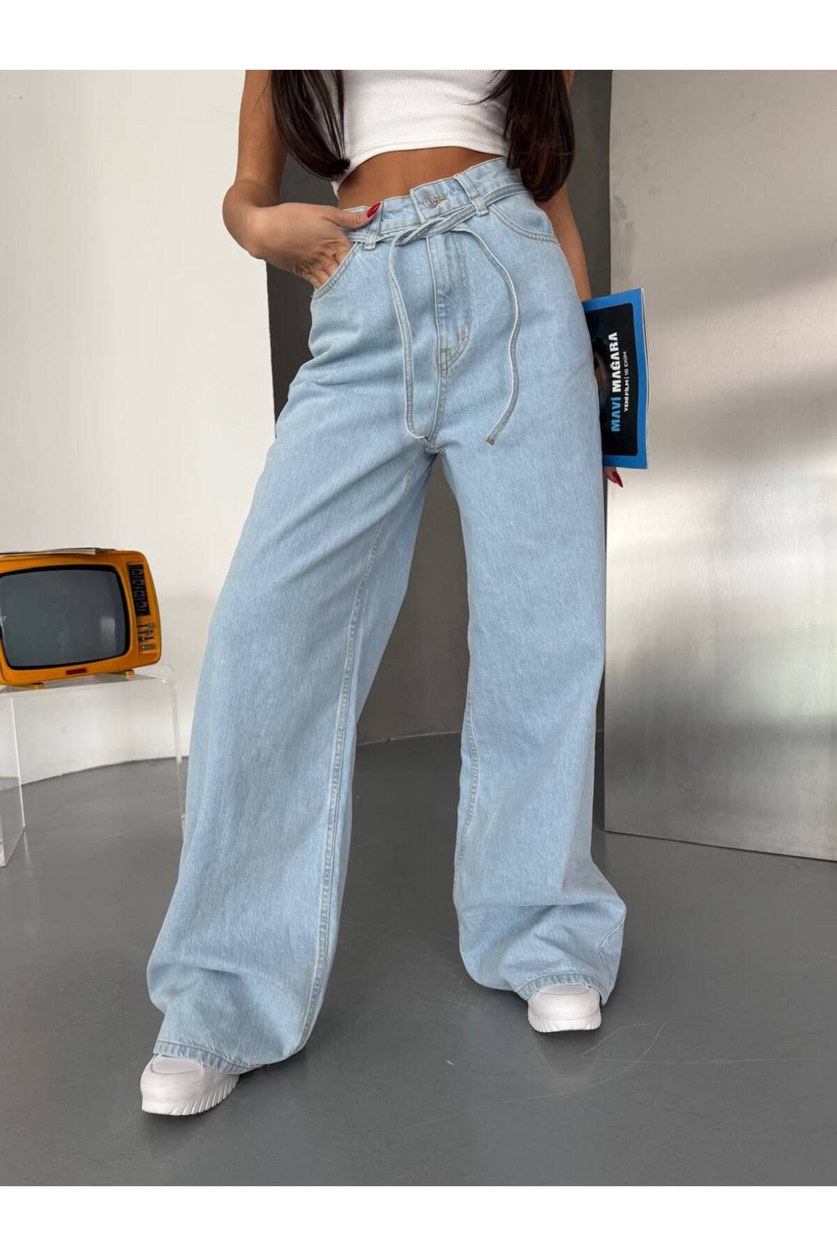 DENİKK TREND ÖZEL TASARIM BOL PAÇA RAHAT KALIP BAGGY PALAZZO DENİM JEAN PANTOLON