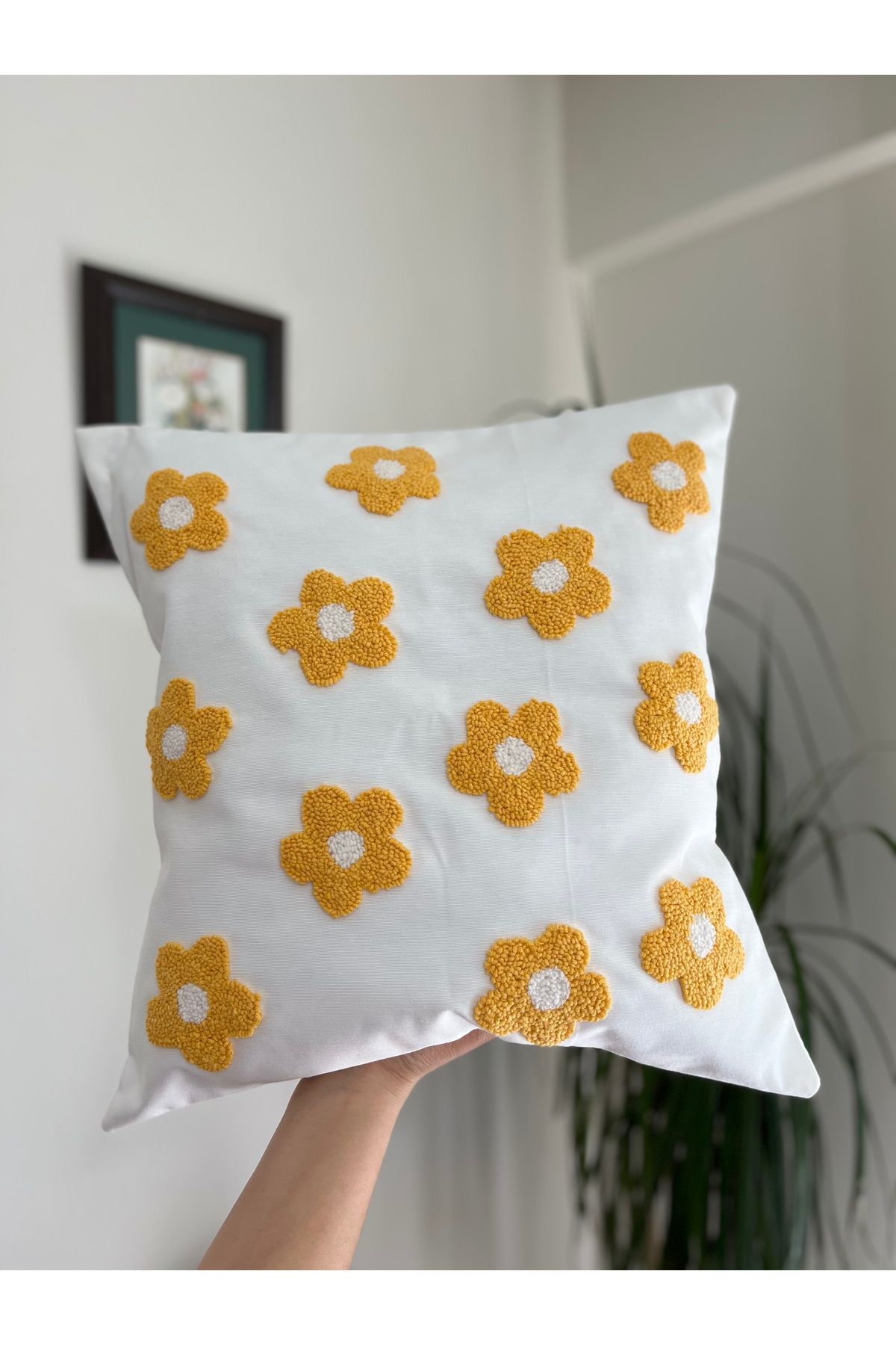 Buse çınar home design Çoçuk odası salon dekorasyon Bulut desen punch işlemeli kırlent kılıfı