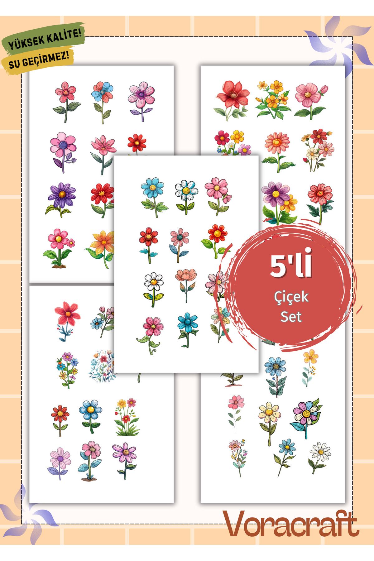 VORACRAFT 5'li Çiçek Sticker Set Ajanda Bullet Journal Set A034