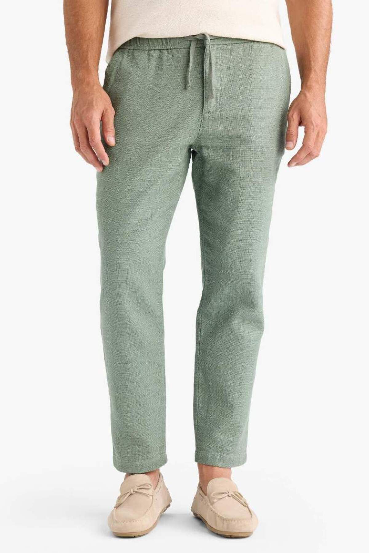DeFacto Yeni Sezon %100 Pamuk Yazlık Jogger Pantolon Regular Fit Normal Kesim Keten Görünümlü