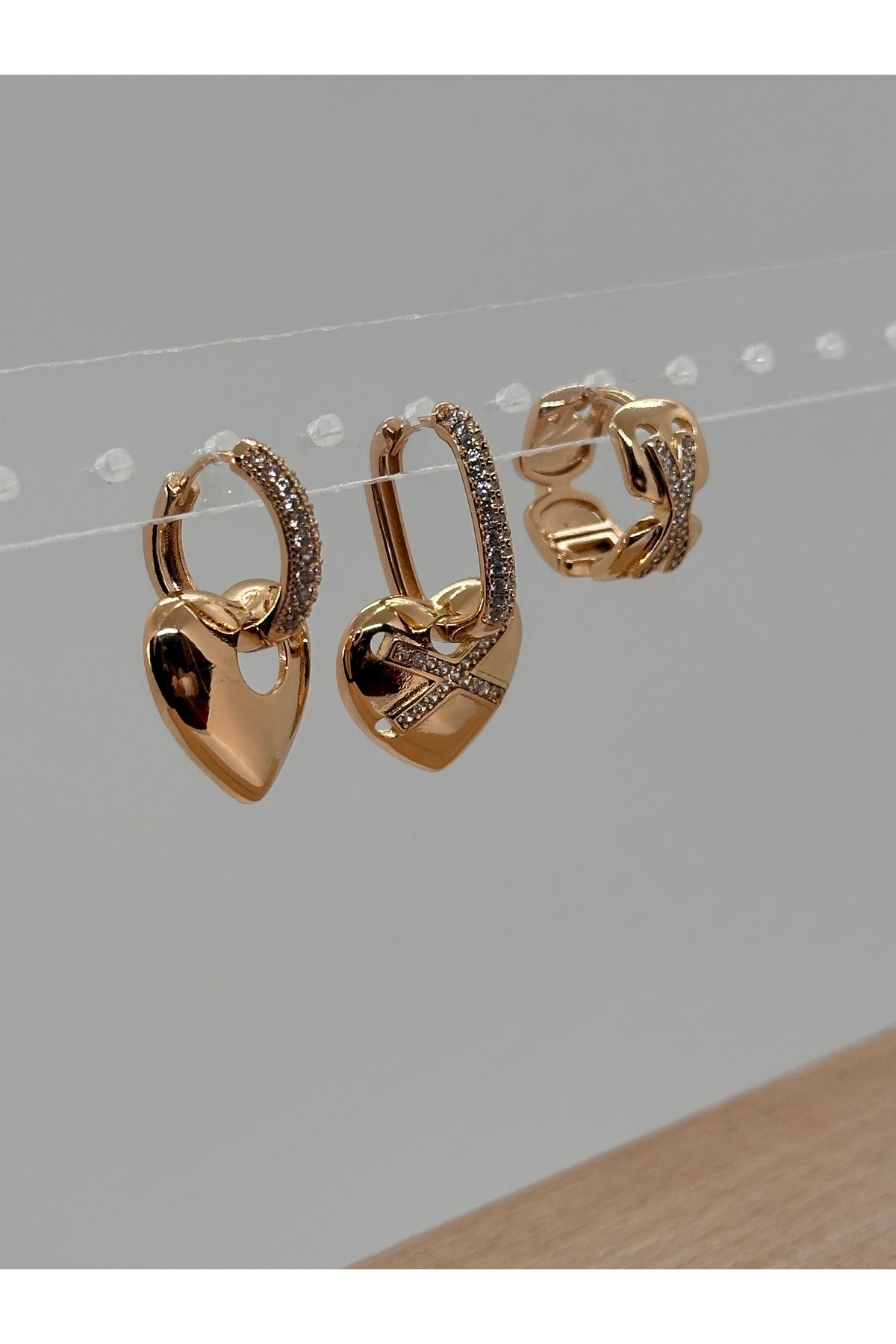 MY1COMPANY 3 lü kalpli gold küpe