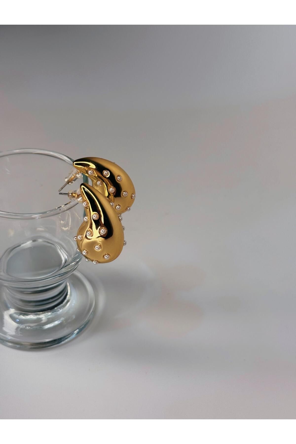 LEROSY CO İncili Damla Form Gold Kadın Küpe