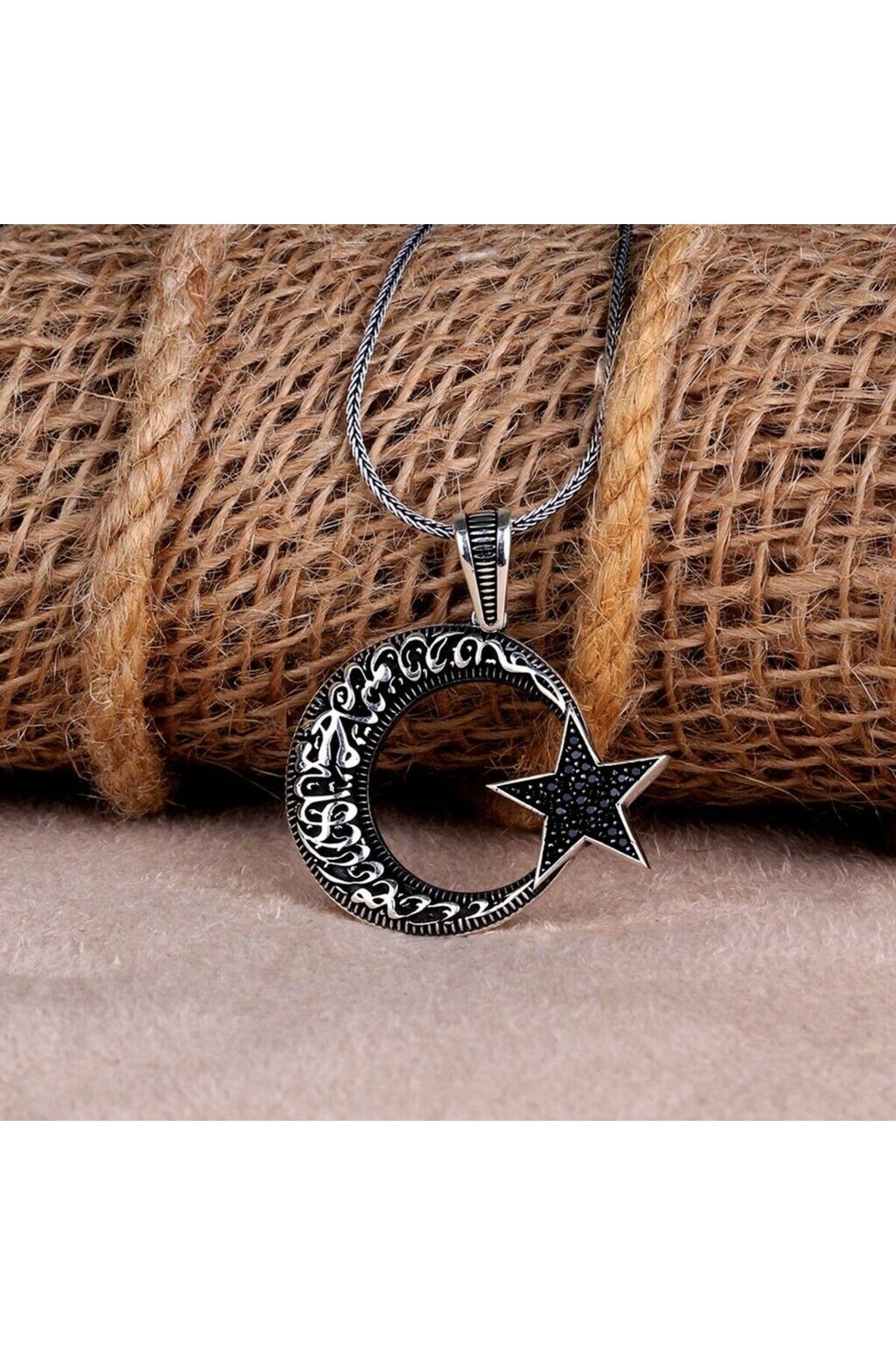 shop Ay Yıldız Kelimey İ Tevhit Ay Yıldız 925 Ayar Gümüş Erkek Kolye