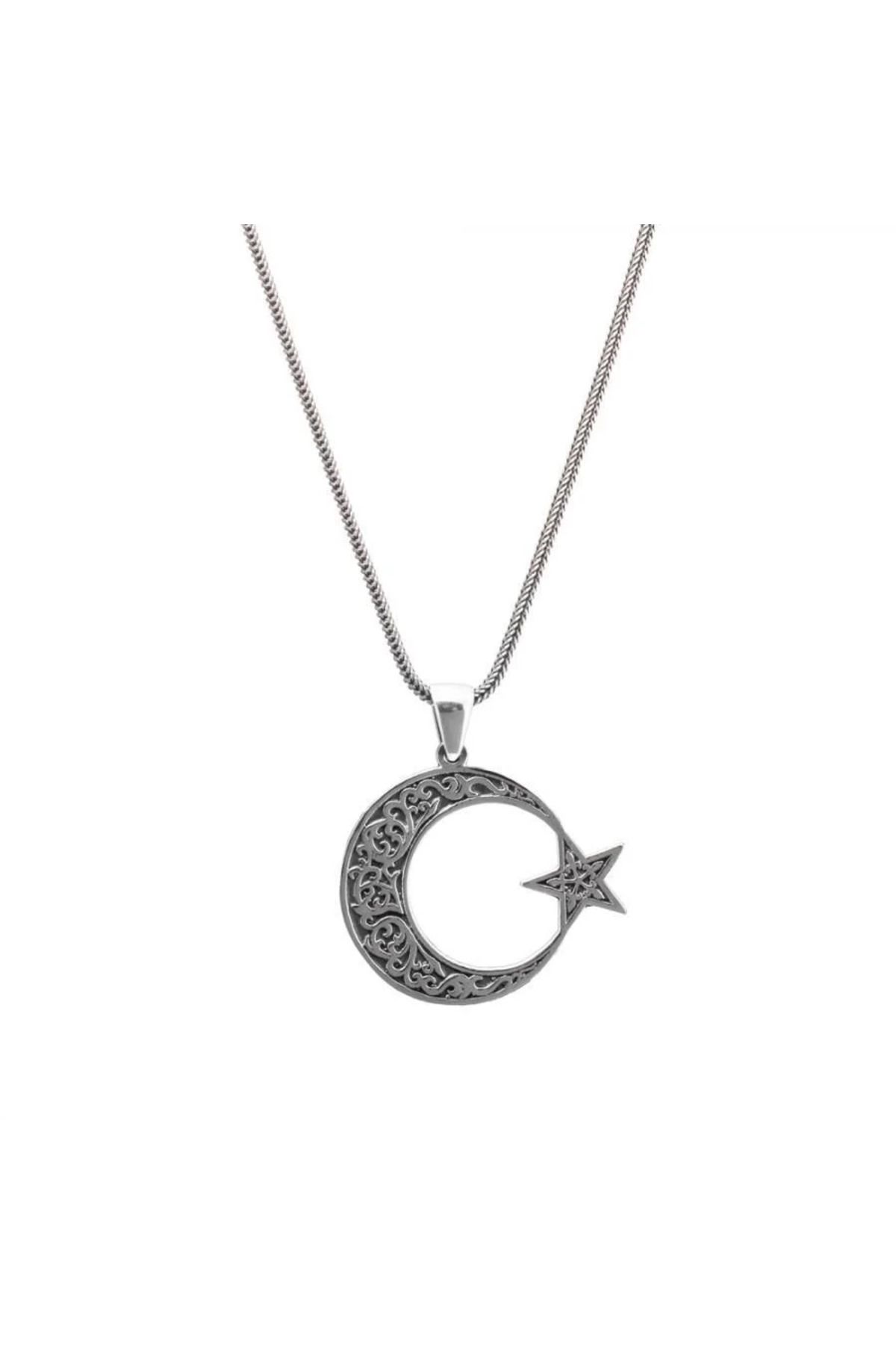 shop Ay Yıldızlı 925 Ayar Gümüş Erkek Kolye