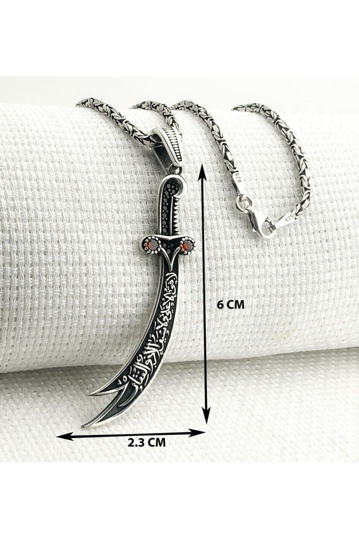 shop Kırmızı Taşlı La Feta İlla Ali La Seyfe İila Zulfikar Kral Zincir 925 Ayar Gümüş Erkek Kolye