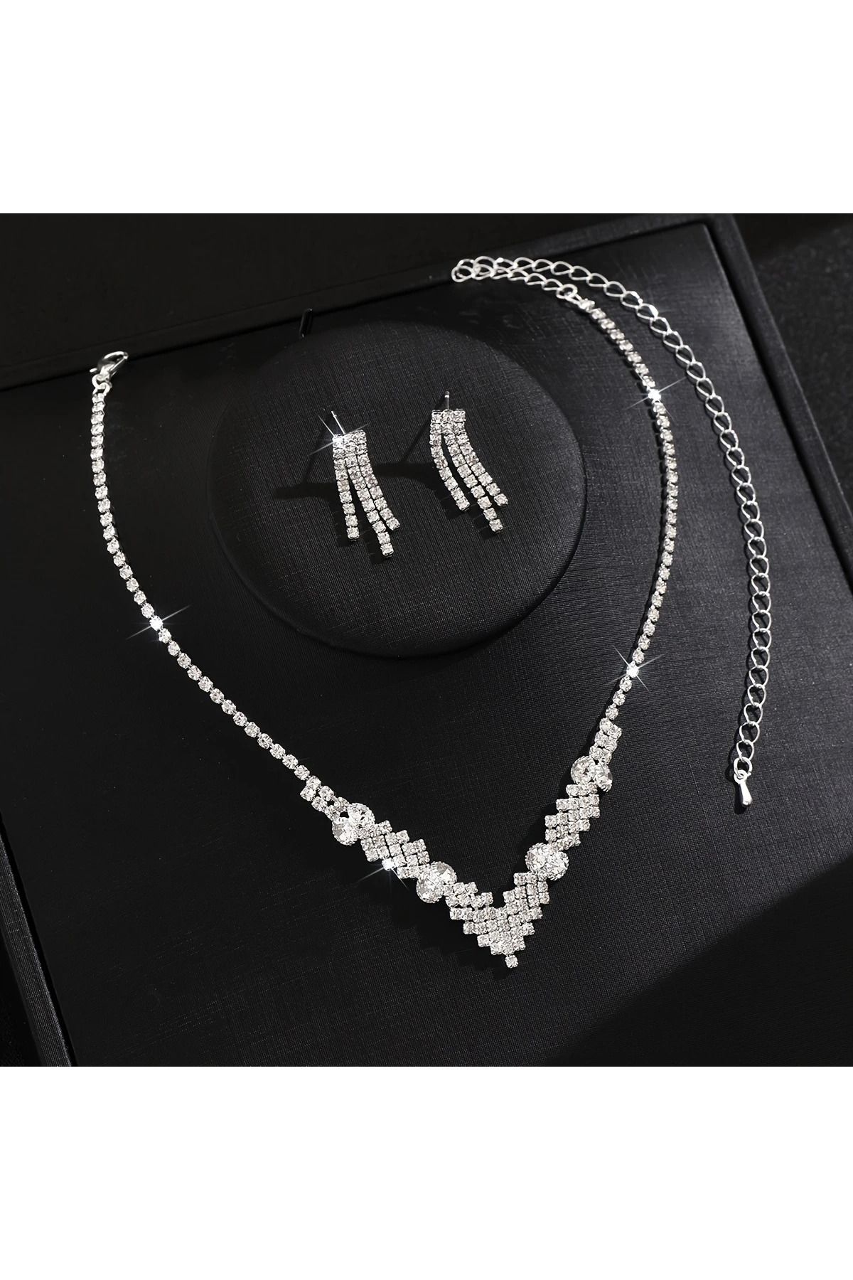 Redhead Işıltılı Zirkon Taş Kolye Küpe Set