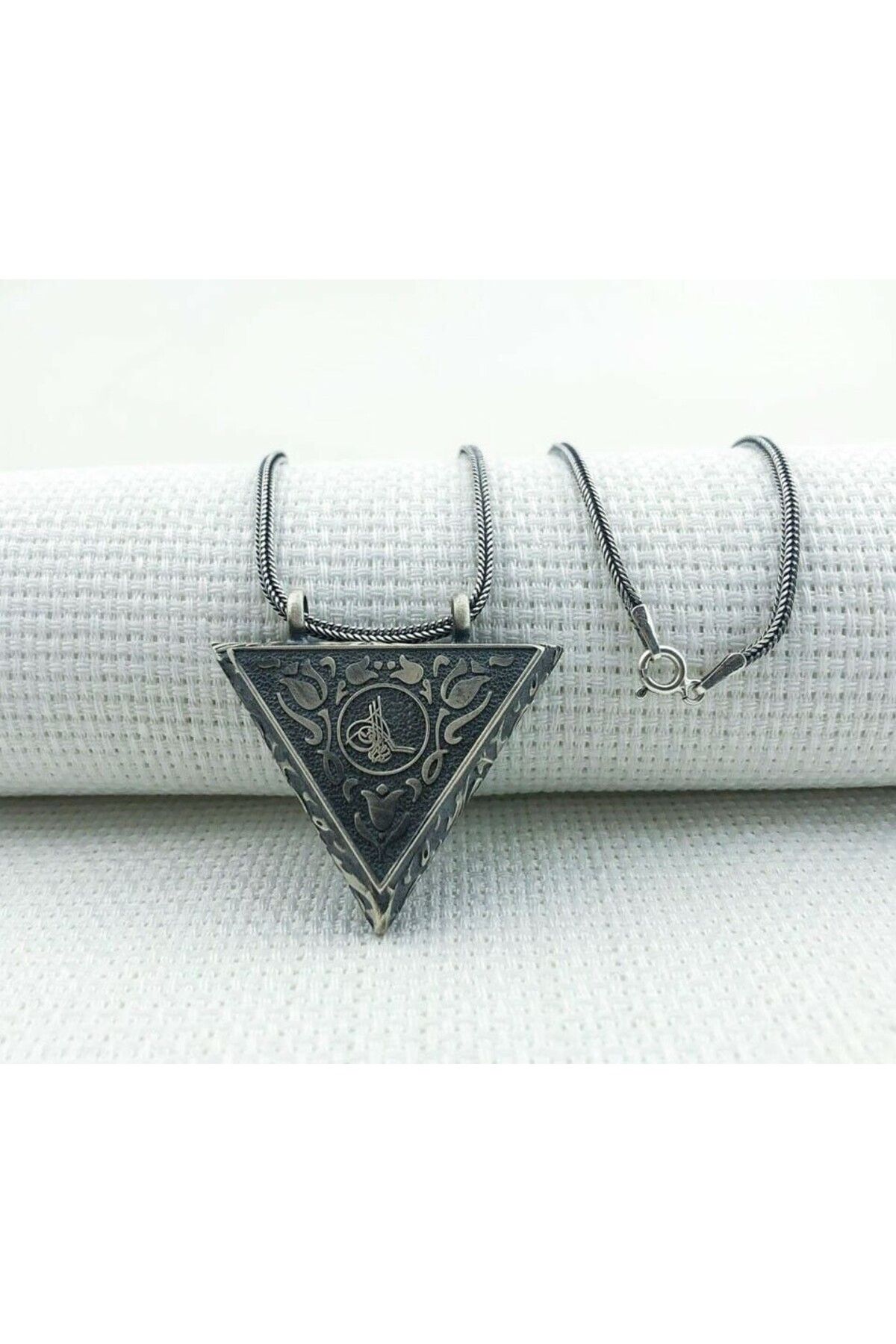 shop Gul Desenli Osmanlı Tugralı Muska Kabi 925 Ayar Gümüş Erkek Kolye