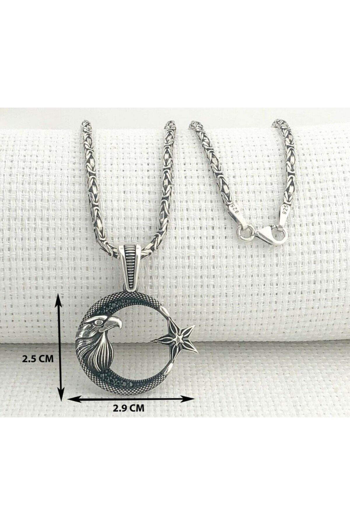 shop Ay Yıldız Kartal Başlı Kral Zincir 925 Ayar Gümüş Erkek Kolye