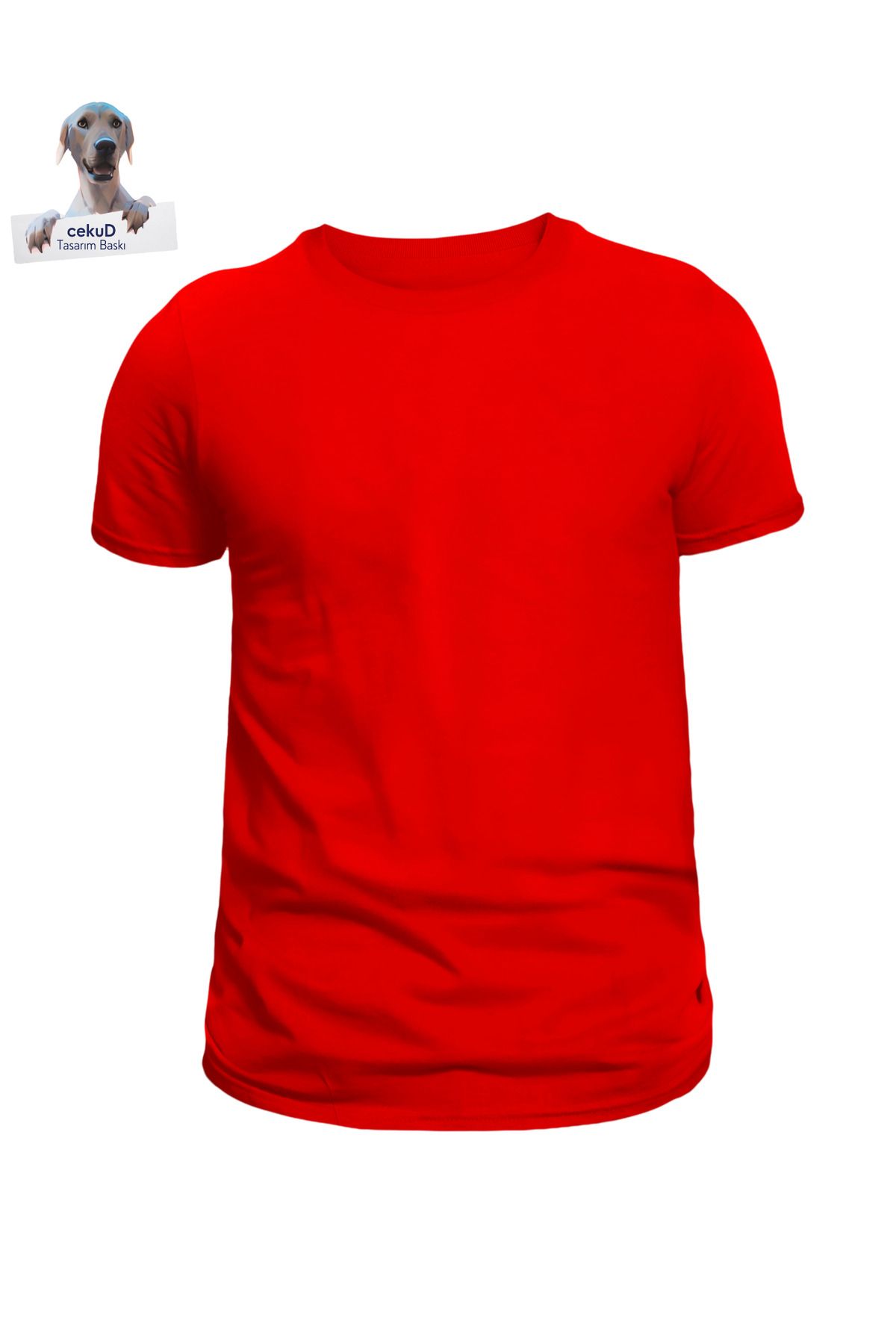 cekuDtasarim Basic Bisiklet Yaka Tshirt - Kırmızı
