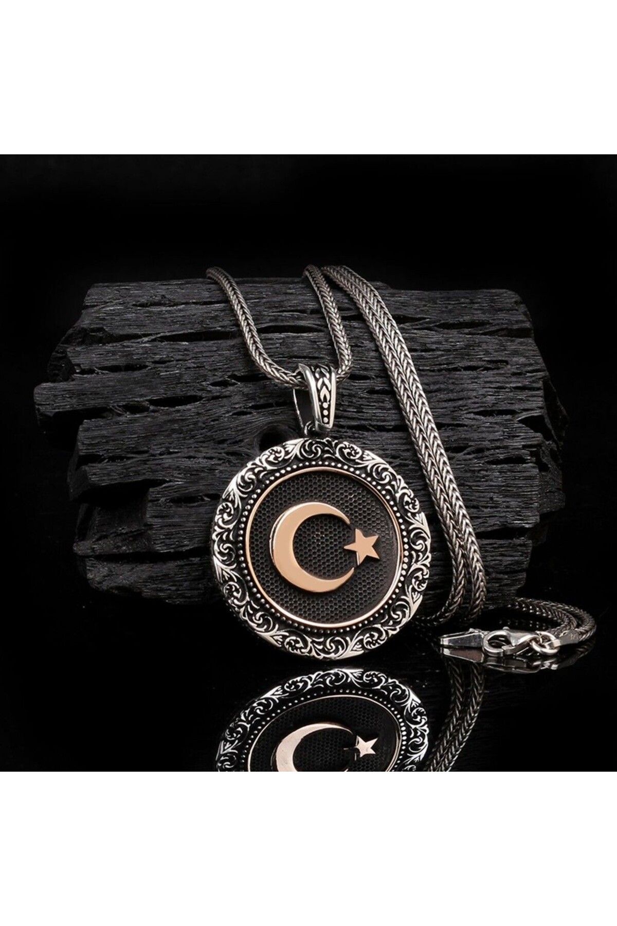 shop Ay Yıldızlı 925 Ayar Gümüş Erkek Kolye