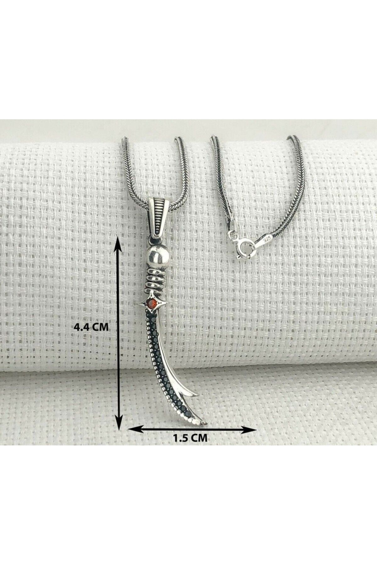 shop Kırmızı Taşlı Zulfikar 925 Ayar Gümüş Erkek Kolye