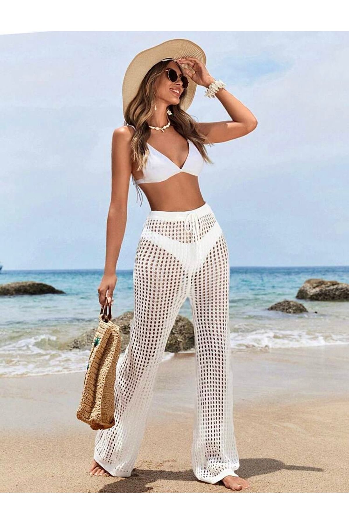 moda mh Premium Örgü Plaj Pareo Pantolon